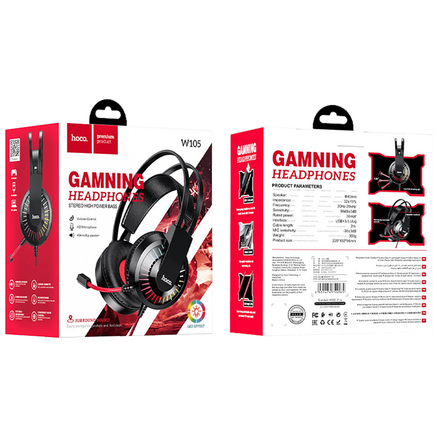 Slušalice sa mikrofonom HOCO gaming, 3.5 mm / USB, LED - W105 Joyful-1