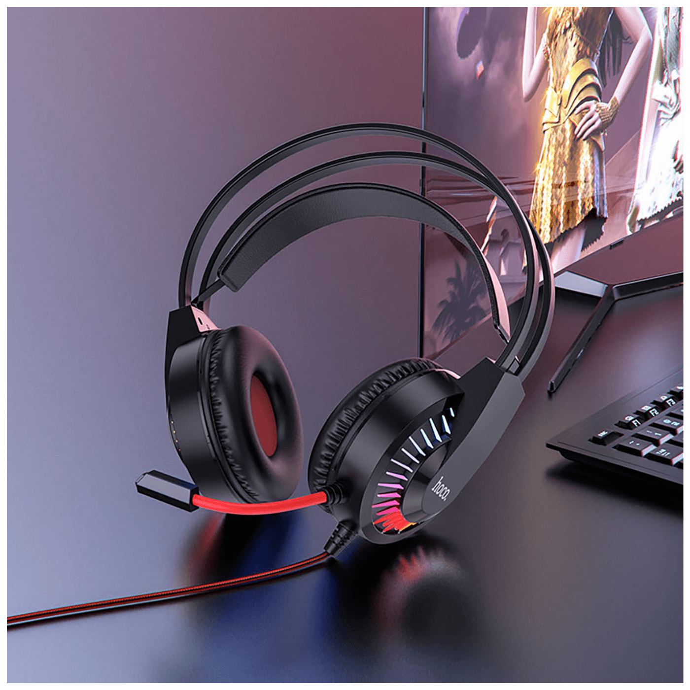 Slušalice sa mikrofonom HOCO gaming, 3.5 mm / USB, LED - W105 Joyful-4
