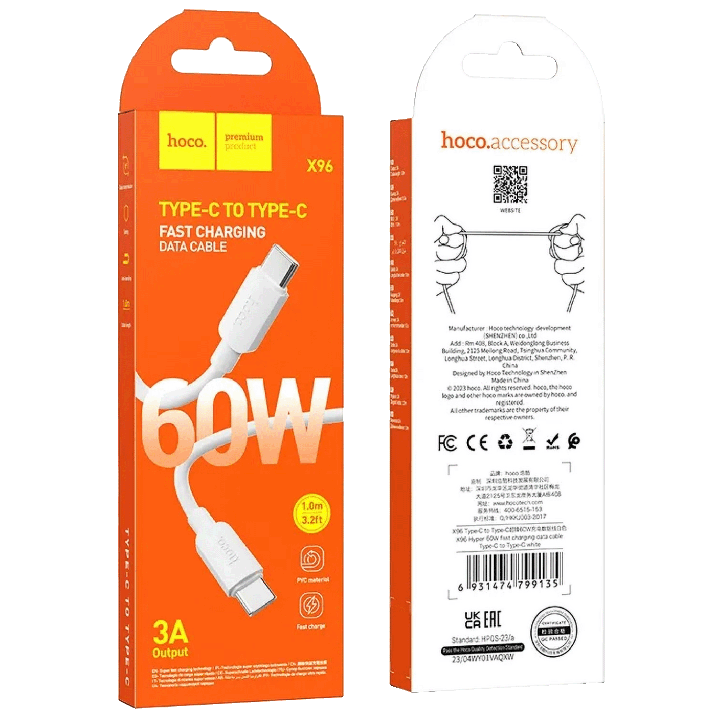 hoco. USB kabl za smartphone, type C, 60W bijela- X96 Hyper, 60W bijela-4