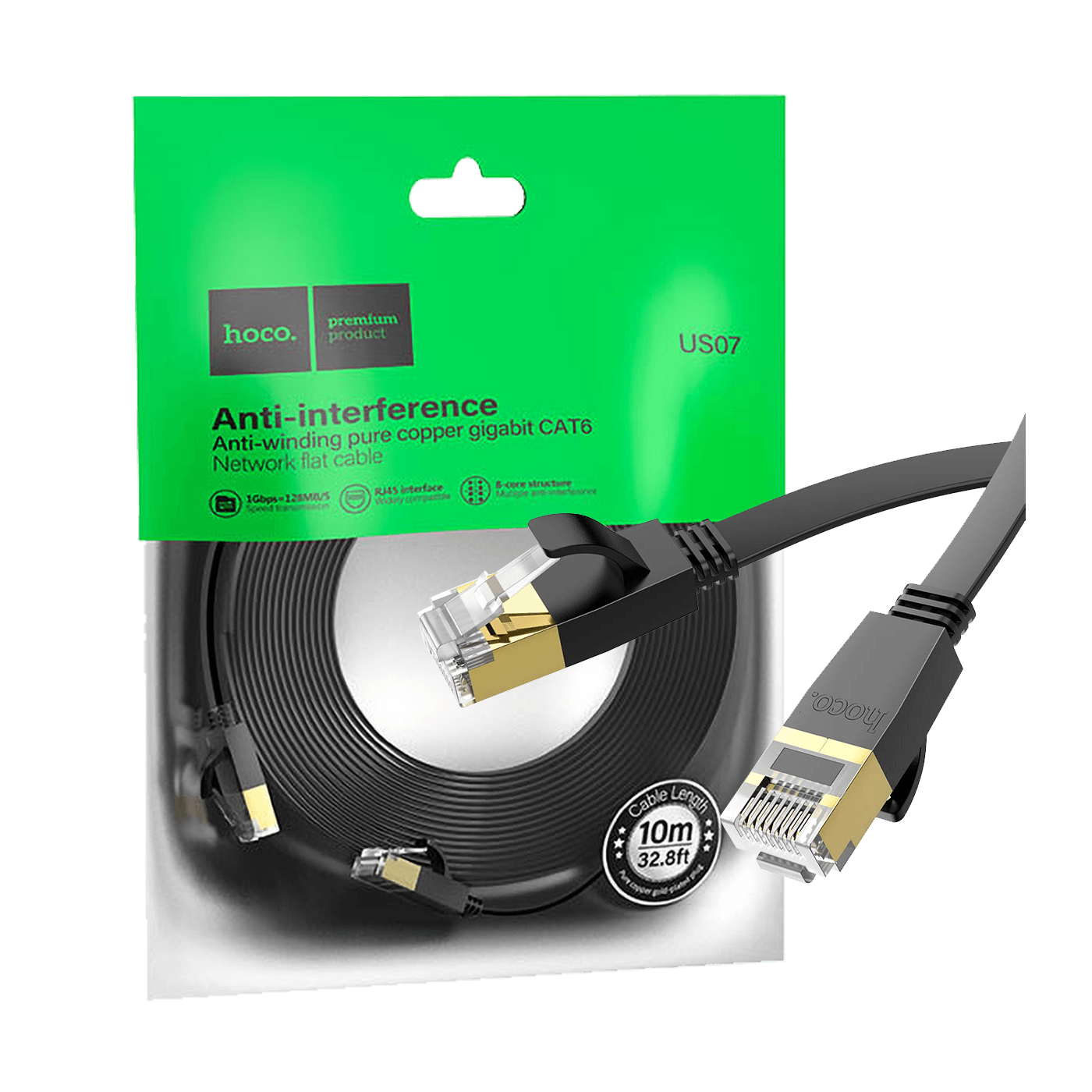 hoco. Mrežni kabl, CAT6, Gigabit Ethernet, flat, 10 met. crna - US07 General, 10 met.-0