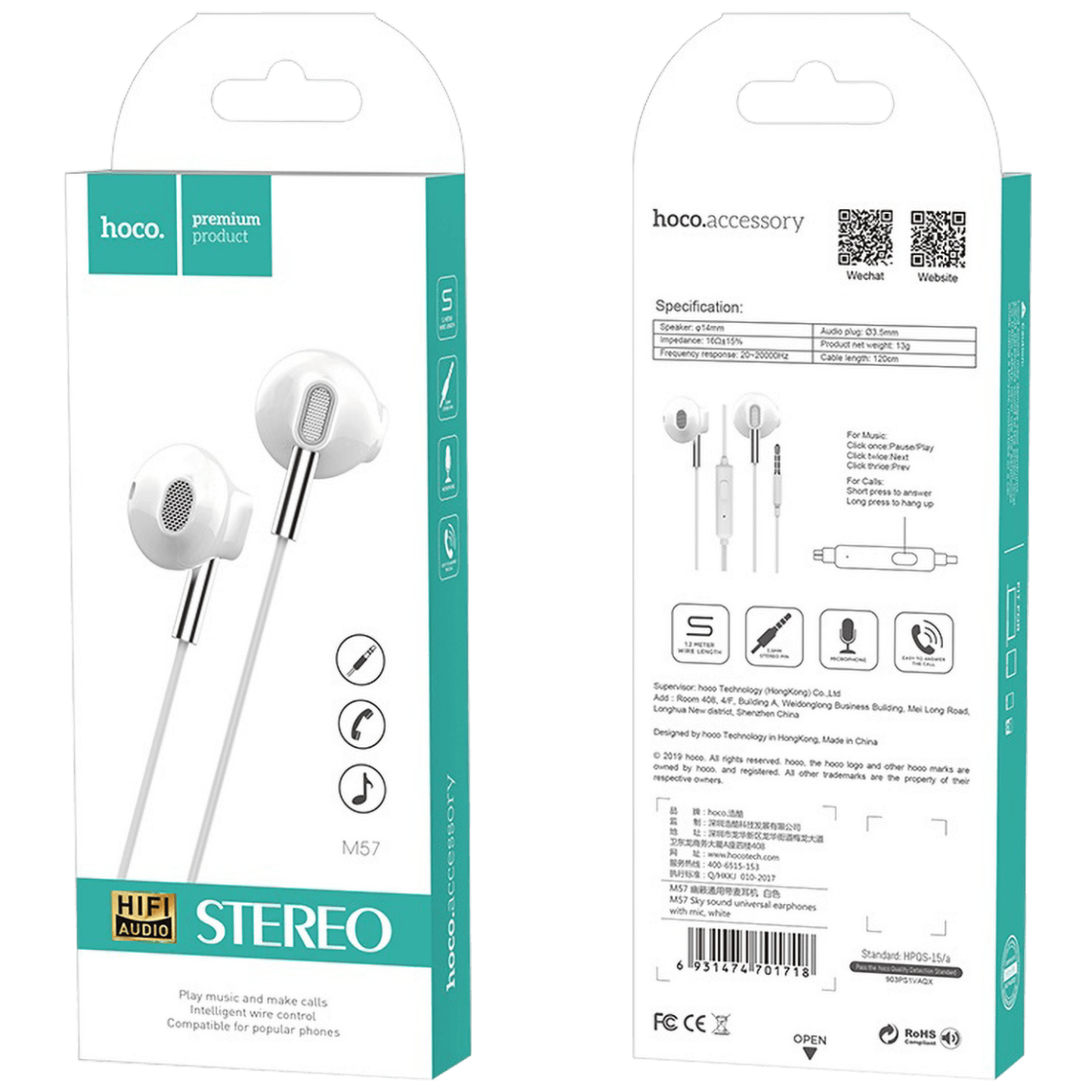 Slušalice sa mikrofonom HOCO 3.5 mm,dužina kabela 1.2 met,bijela - M57 Sky sound bijela-4