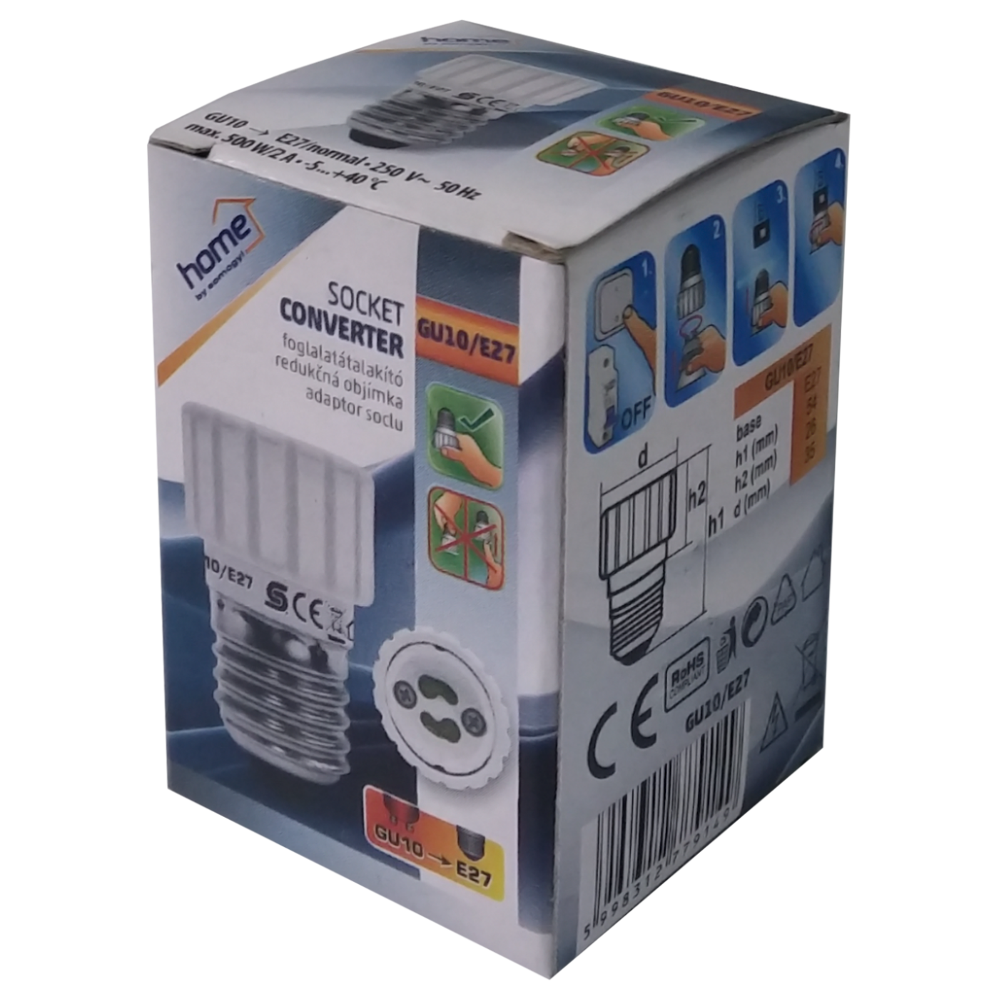 Adapter HOME E27 na GU10 - max 2A, dimenzija O34 x 54 mm-1