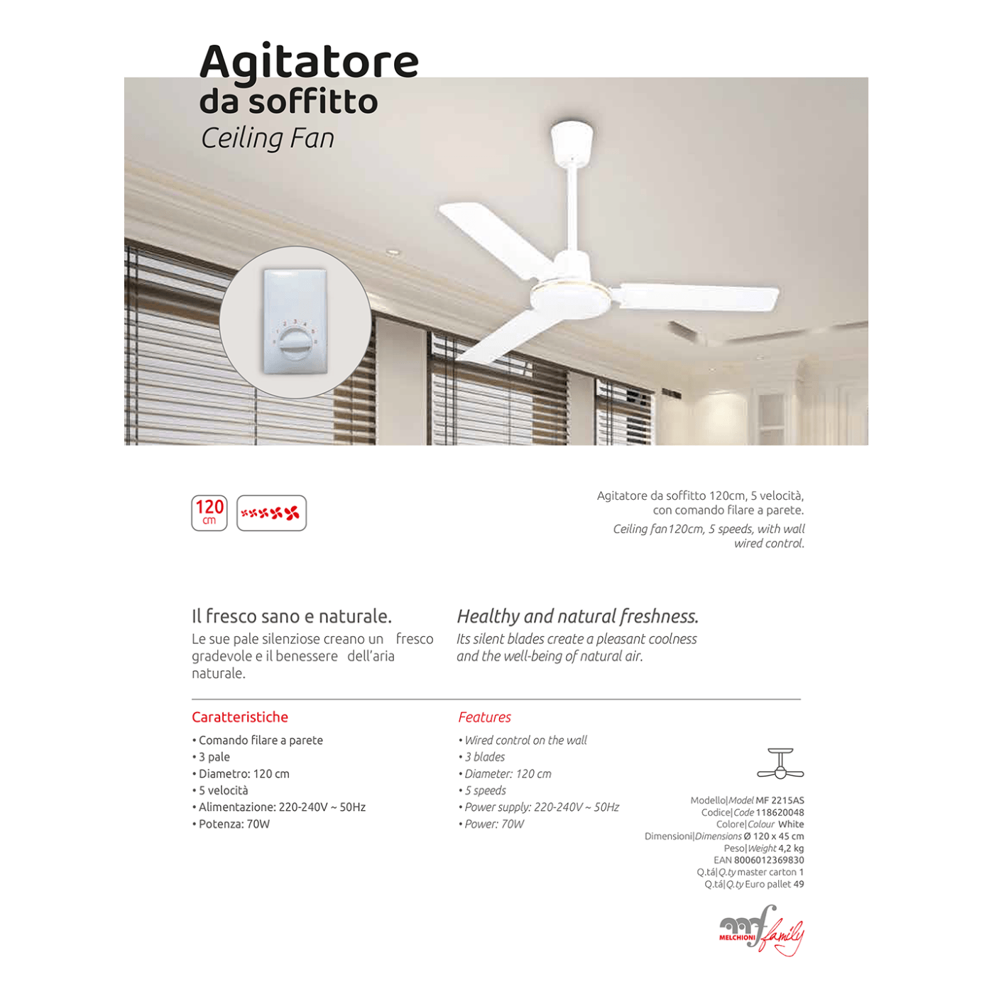 MELCHIONI family Ventilator stropni ,70W - MF 2215AS-2