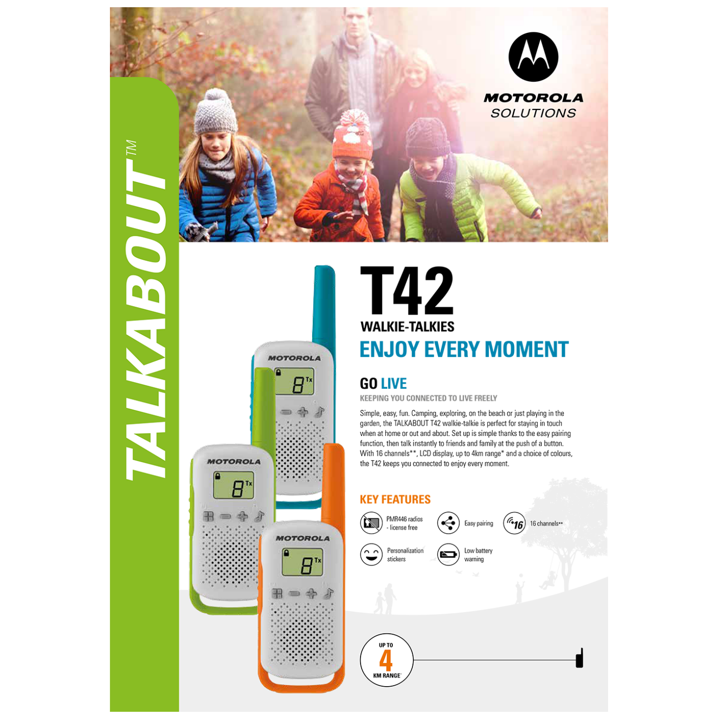 Walkie Talkie MOTOROLA domet 4 km/ 16 kanala/ plavi - TLKR T42 BL-4