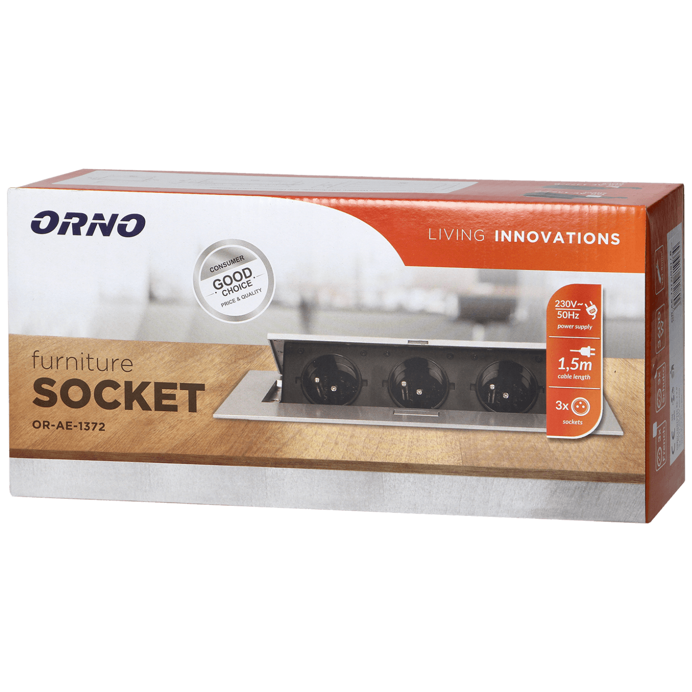 Orno Produžni kabel sa 3 x Schuko utičnice, ugradbena - OR-AE-1372(GS)/B-1
