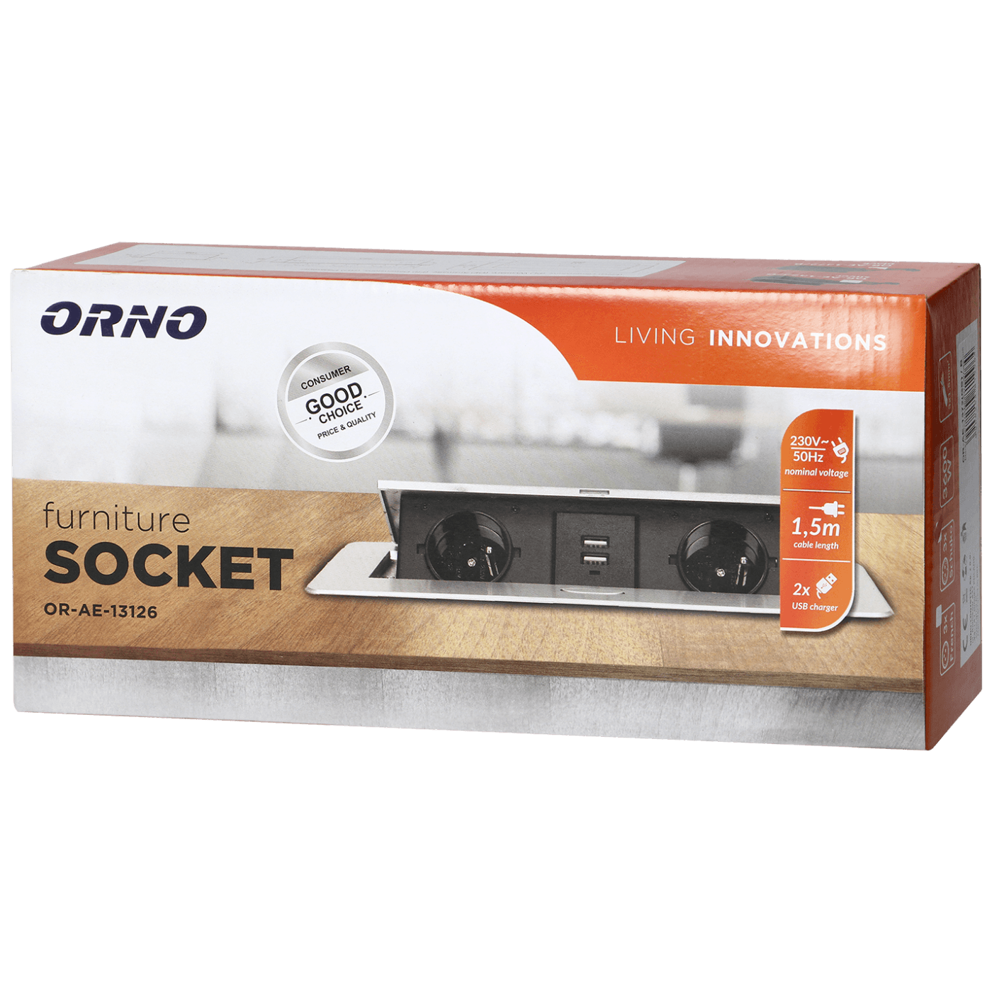 Orno Produžni kabel sa 2 x Schuko utičnice + 2 x USB, ugradbena - OR-AE-13126(GS)/G-1