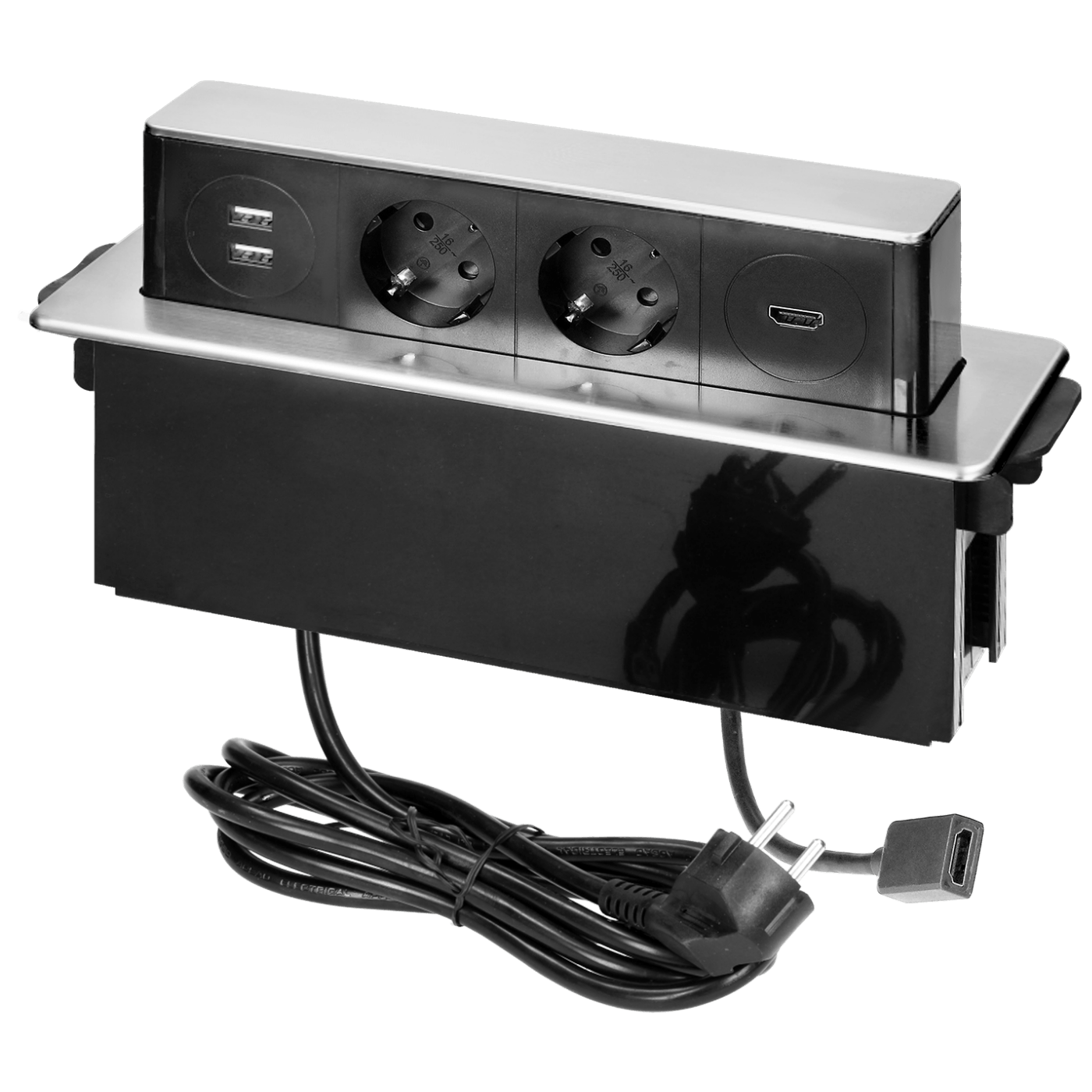 Orno Produžni kabel sa 2 x Schuko,2 x USB utičnice,HDMI,ugradbena - OR-GM-9016(GS)/B-G-0