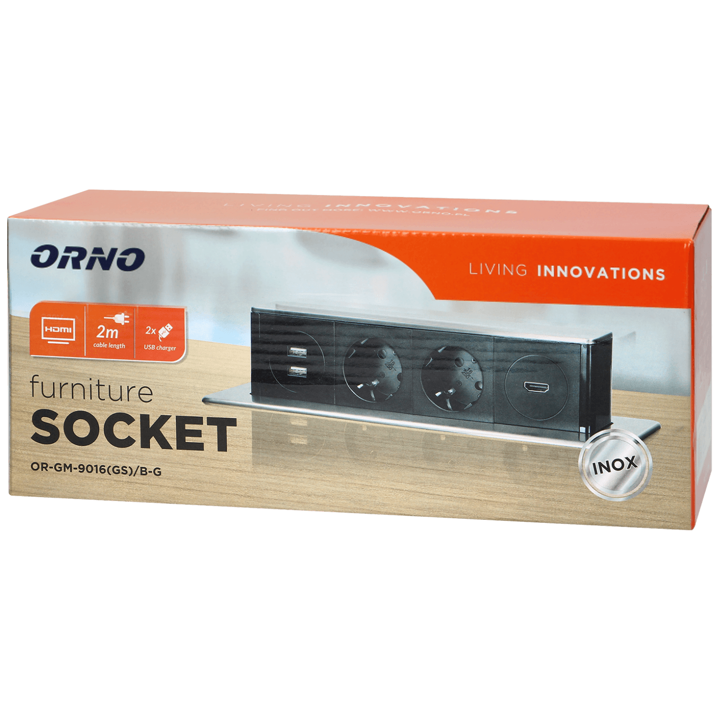 Orno Produžni kabel sa 2 x Schuko,2 x USB utičnice,HDMI,ugradbena - OR-GM-9016(GS)/B-G-1