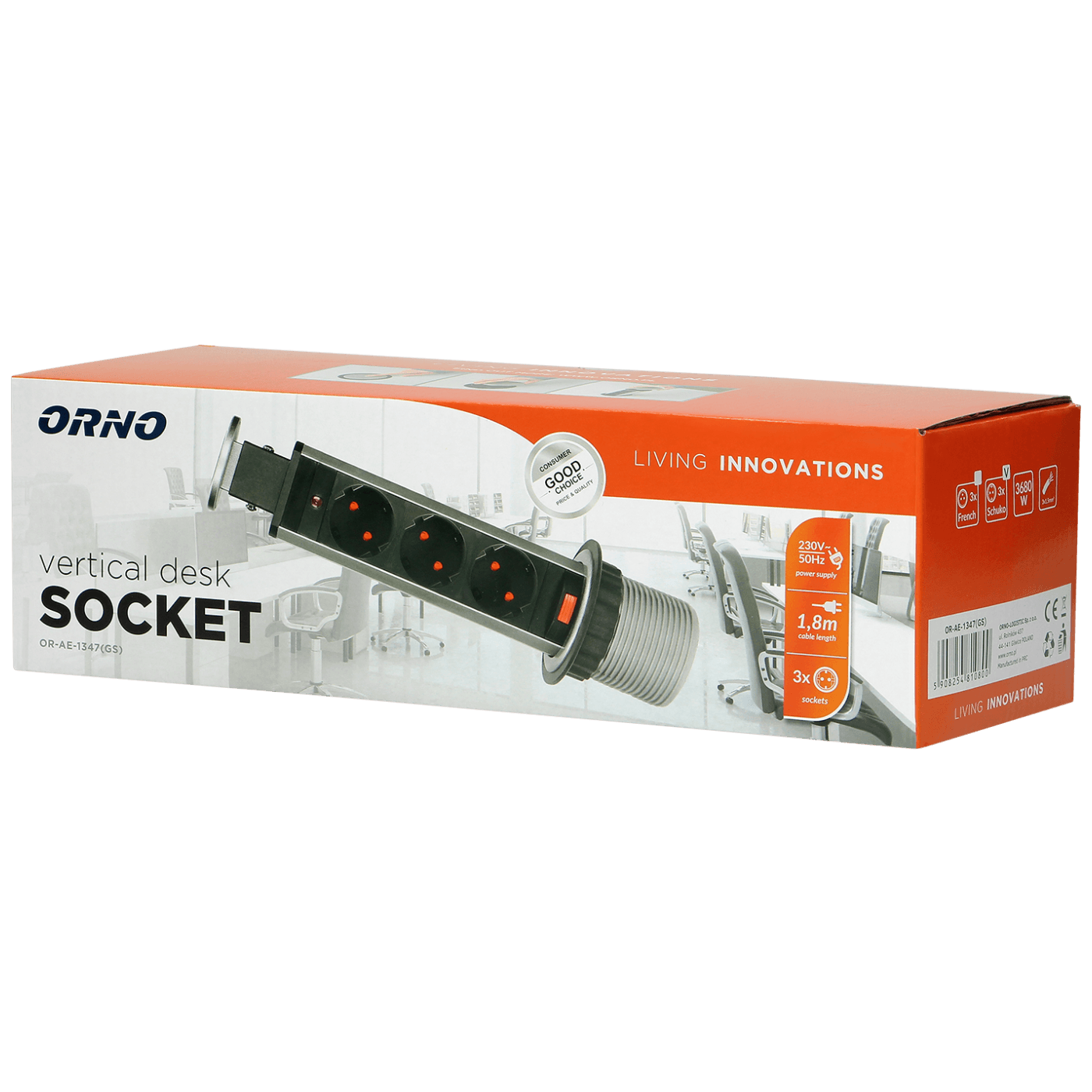 Orno Produžni kabel sa 3 x Schuko utičnice, ugradbena - OR-AE-1347(GS)-1