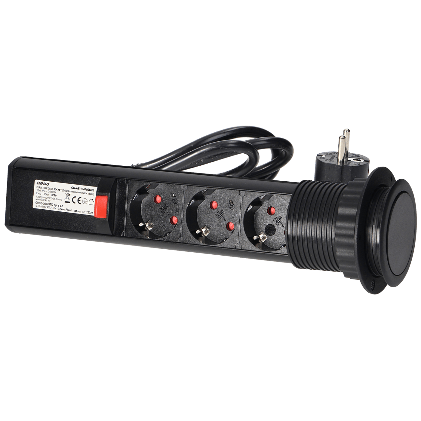 Orno Produžni kabel sa 3 x Schuko utičnice, ugradbena - OR-AE-1347(GS)/B-3