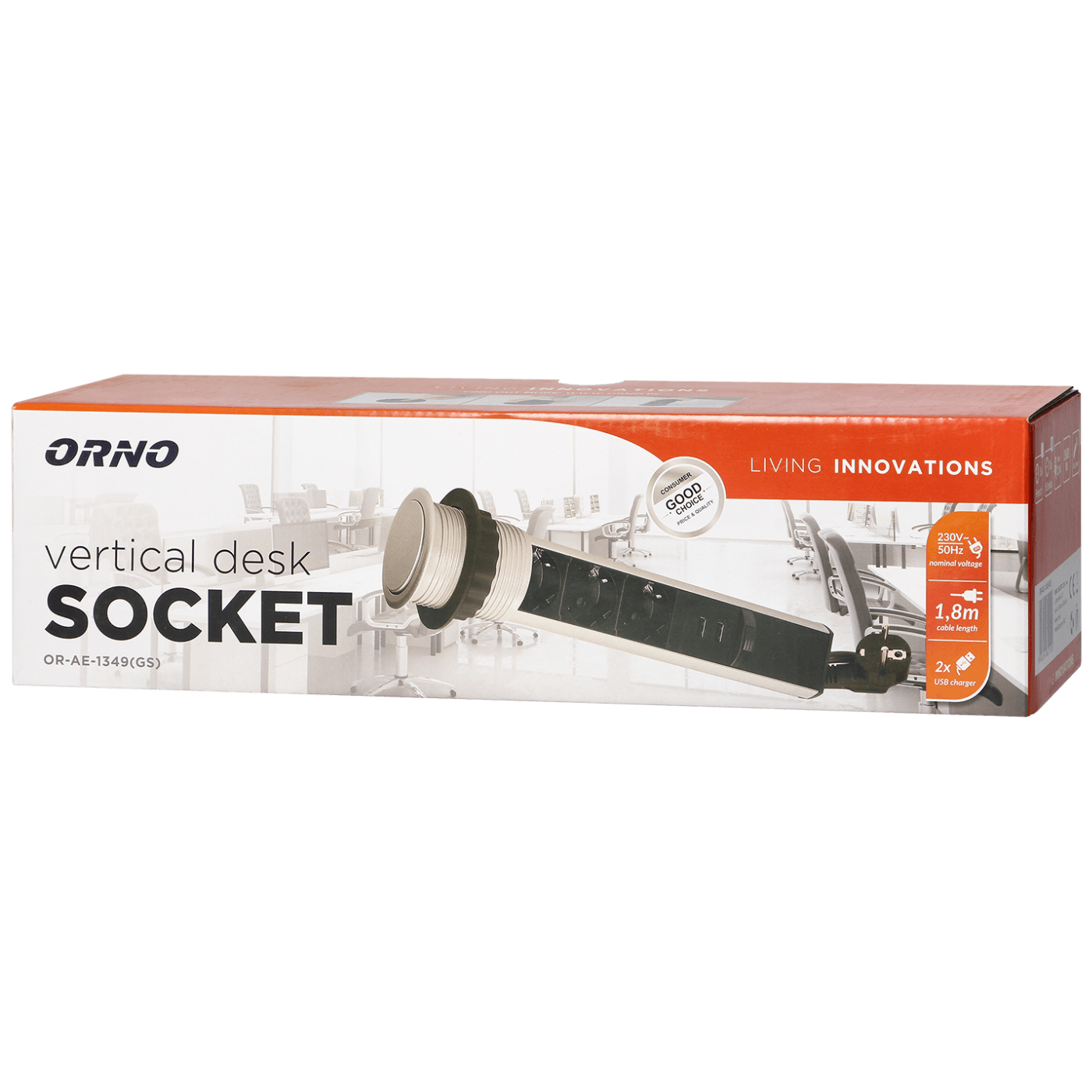 Orno Produžni kabel sa 3 x Schuko utičnice + 2 x USB, ugradbena - OR-AE-1349(GS)-1