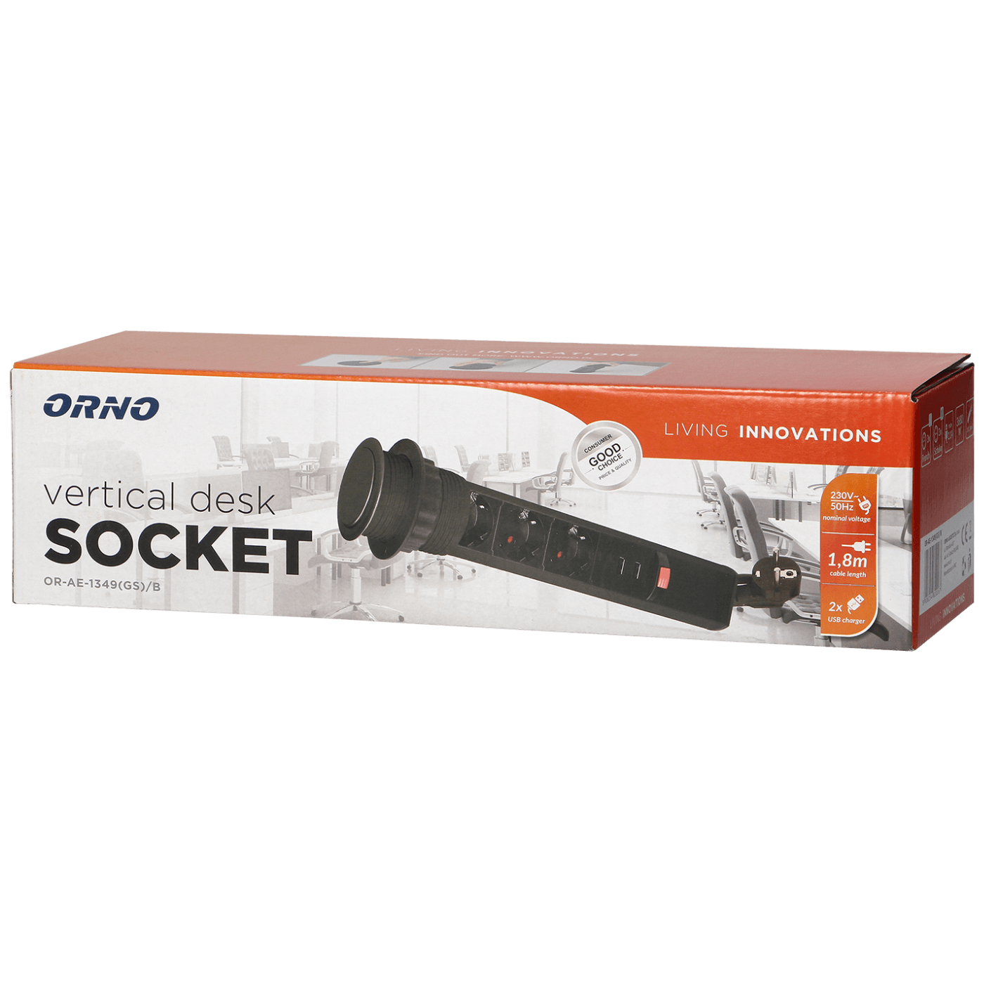 Orno Produžni kabel sa 3 x Schuko utičnice + 2 x USB, ugradbena - OR-AE-1349(GS)/B-1