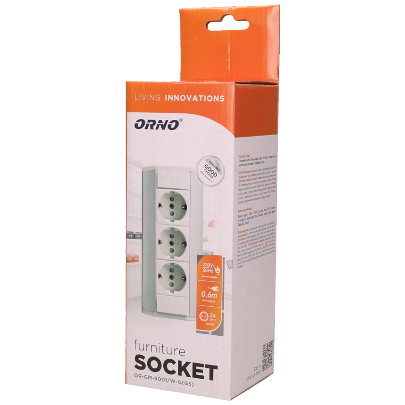 Orno Produžni kabel sa 3 x Schuko utičnice, ugradbena - OR-GM-9001/W-G(GS)-1
