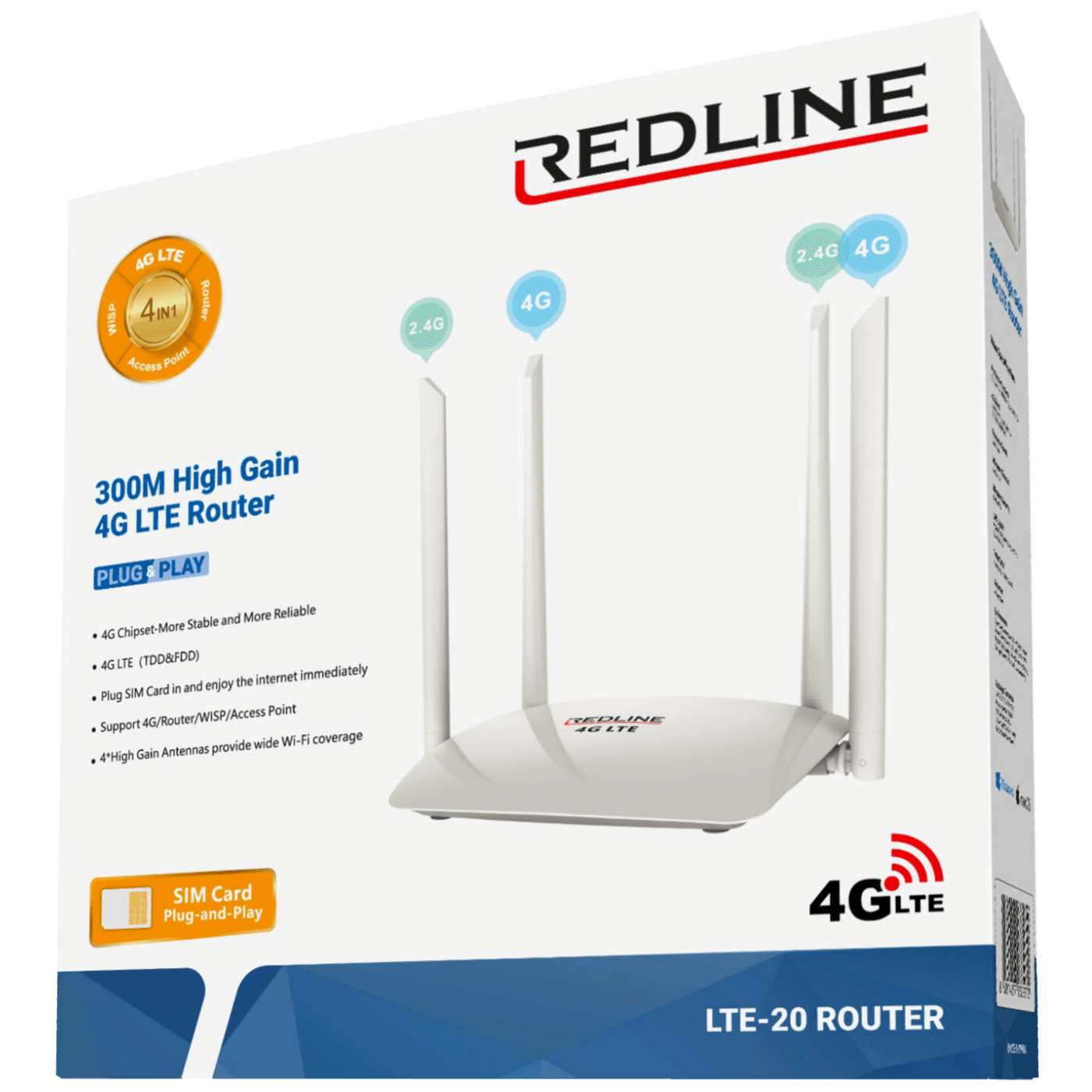 REDLINE Wireless N Router,4G LTE,2 port,300 Mbps,4 x 5 dBi antena - LTE-20-1
