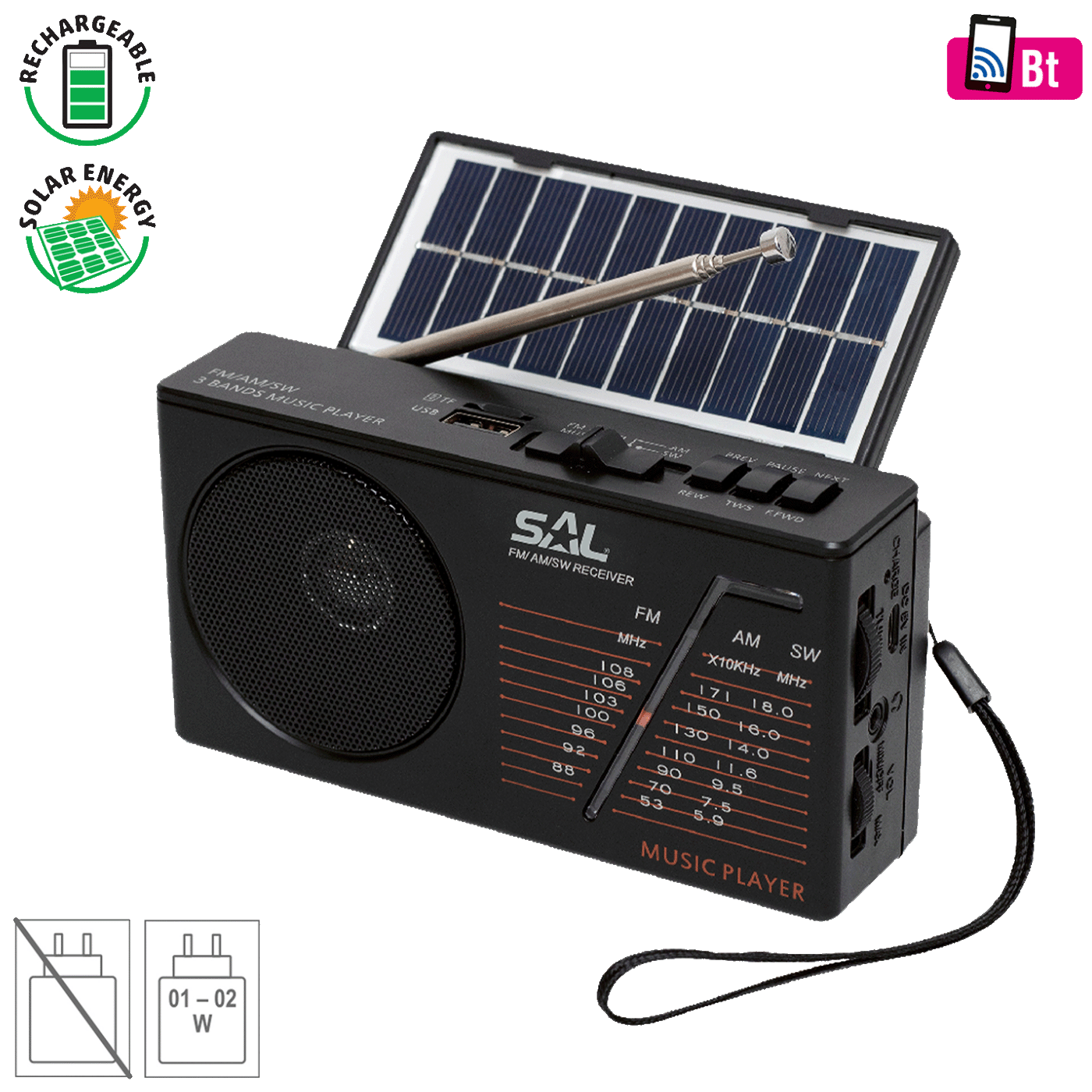 SAL Radio prijemnik, solarno / baterijsko napajanje, Bluetooth - RPH 1-0