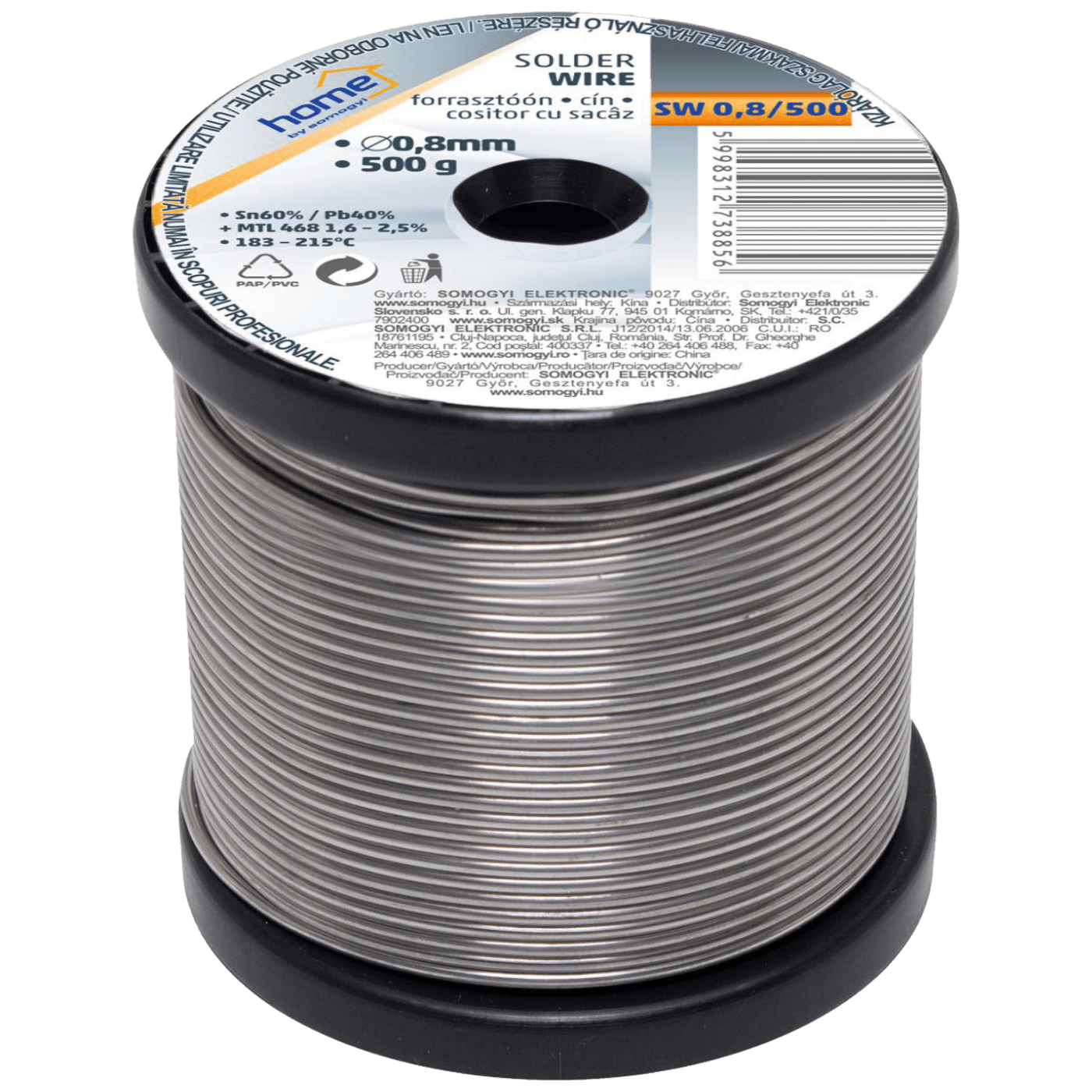 SMA Tinol za lemljenje, Ø 0.8 mm, 500g - SW 0.8/500-0