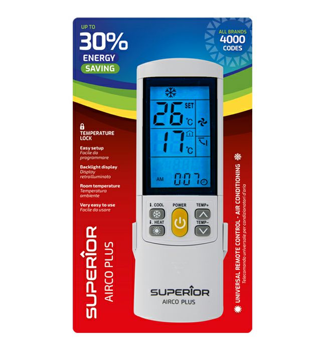 Daljinski upravljač SUPERIOR AirCo Plus (univerzalni za klima uređaje, LCD ekran, 4000 kodova)-1