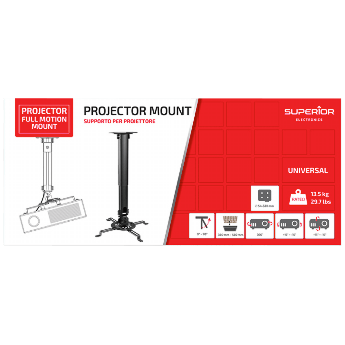 Superior Stropni nosač za projektor, univerzalni - Projector Full Motion Mount-2