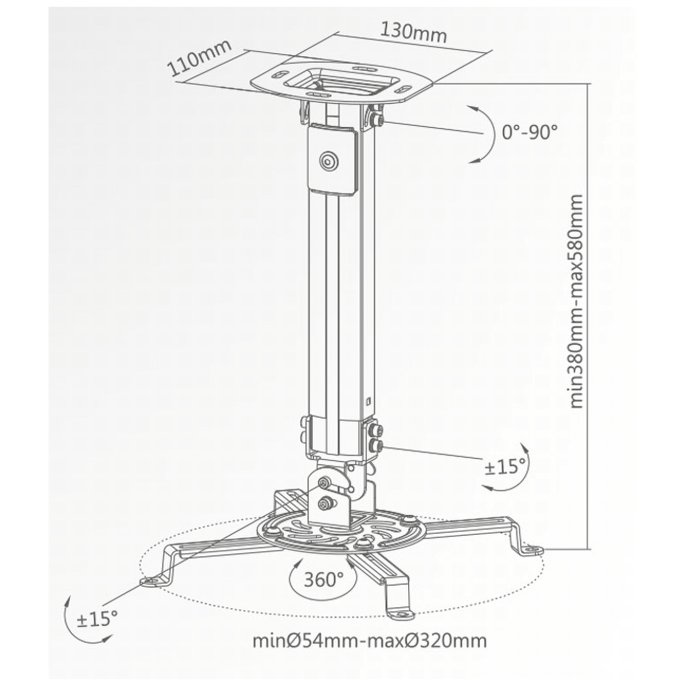 Superior Stropni nosač za projektor, univerzalni - Projector Full Motion Mount-3