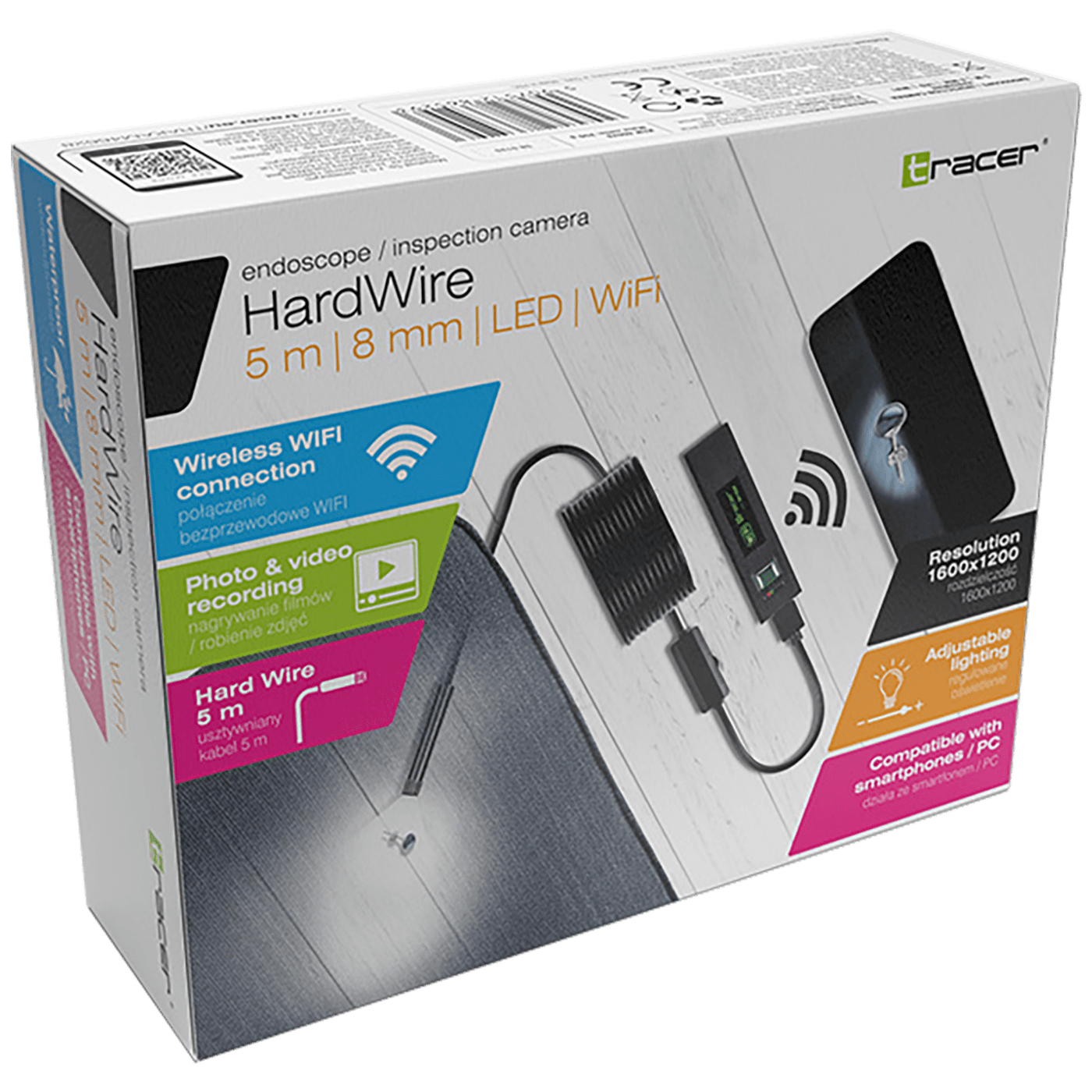 Tracer Kamera , endoskopska, LED, WiFi, vodootporna - HARDWIRE 5M 8MM LED WIFI-1