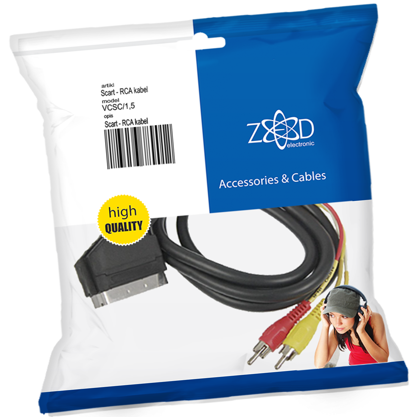 Kabel ZED Scart - RCA (činč) sa prekidačem, 1.5 m-0