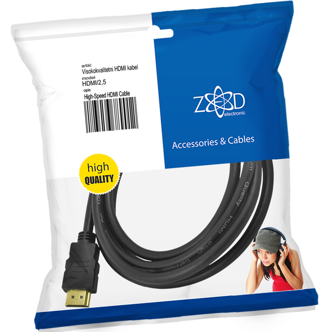ZED electronic HDMI kabel, 2.5 met, ver. 1.4 - HDMI/2,5-0