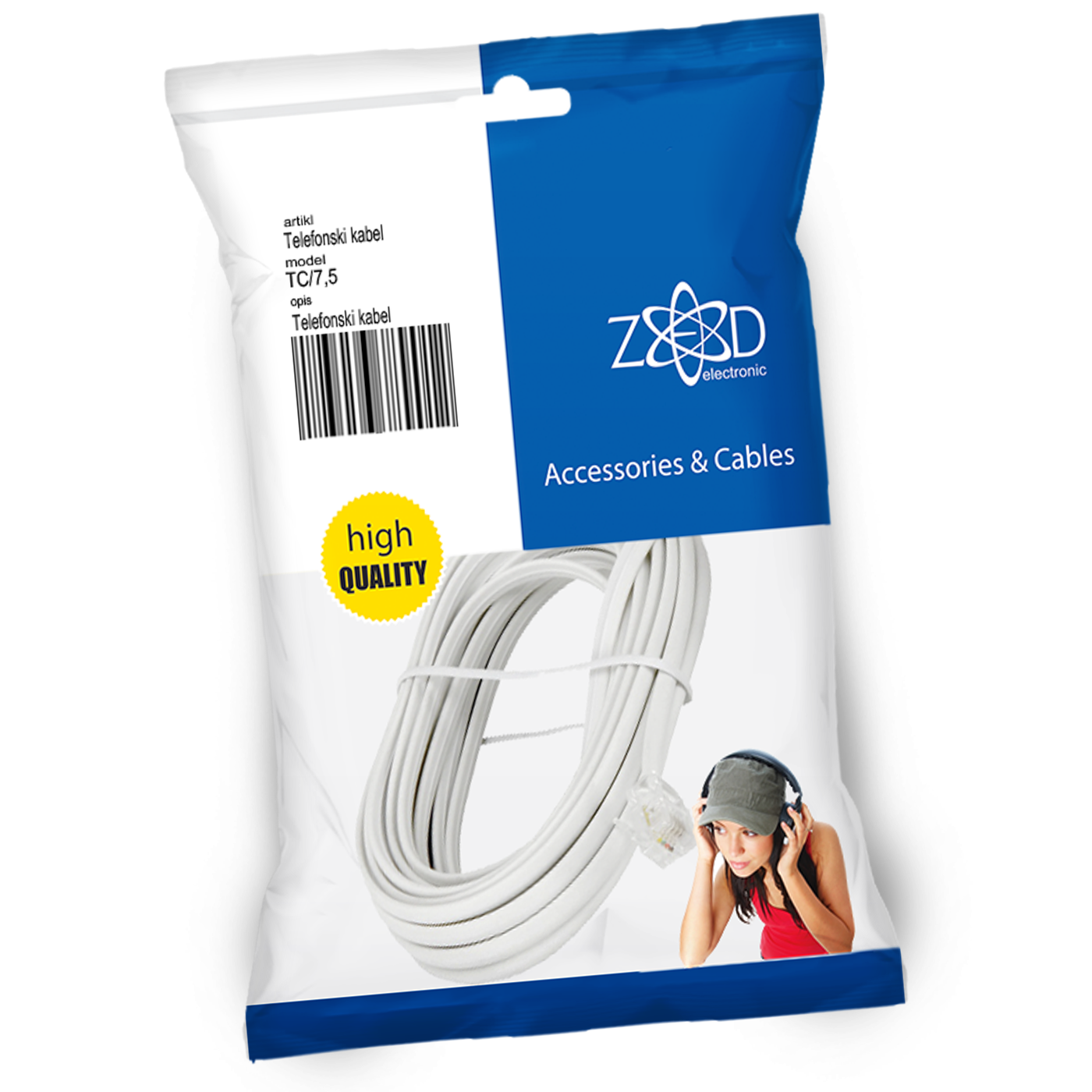 ZED electronic Telefonski kabel sa konektorima, dužina 7.5 metara - TC/7,5-0