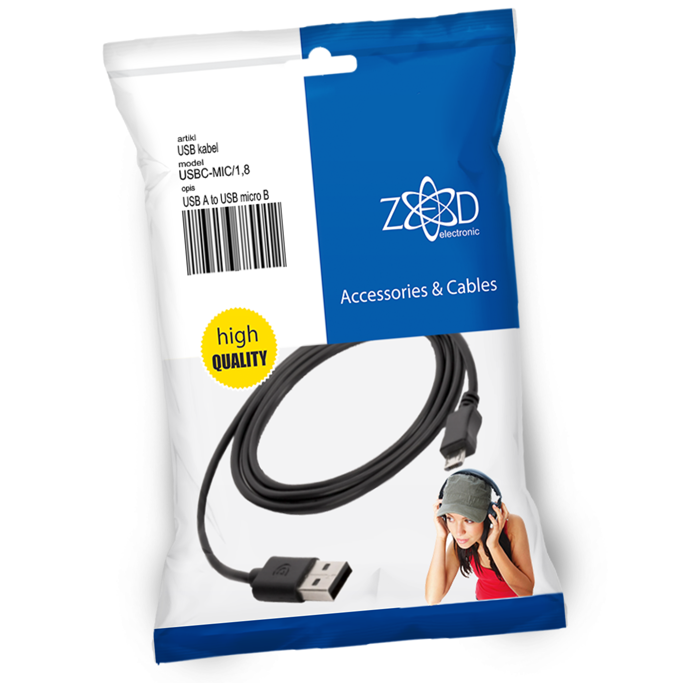 Kabel USB A NA USB MICRO 1,8M-0