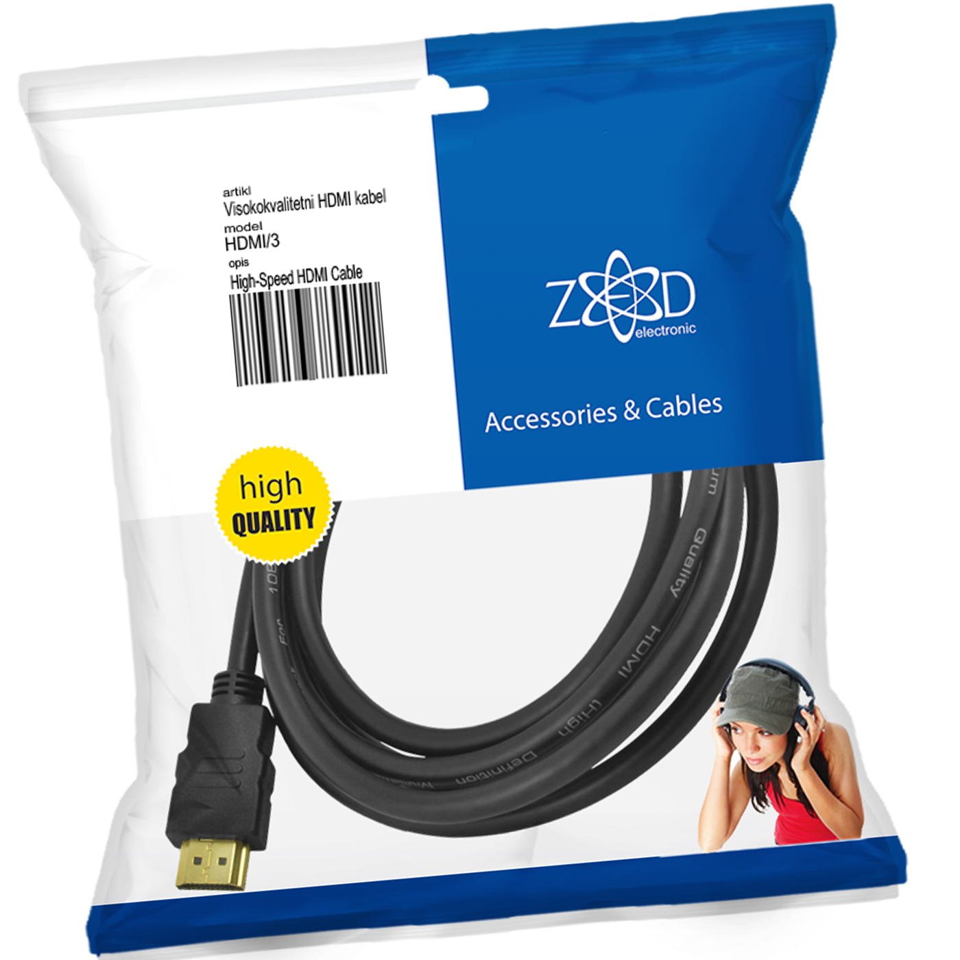 ZED electronic HDMI kabel, 3.0 met, ver. 1.4 - HDMI/3-0