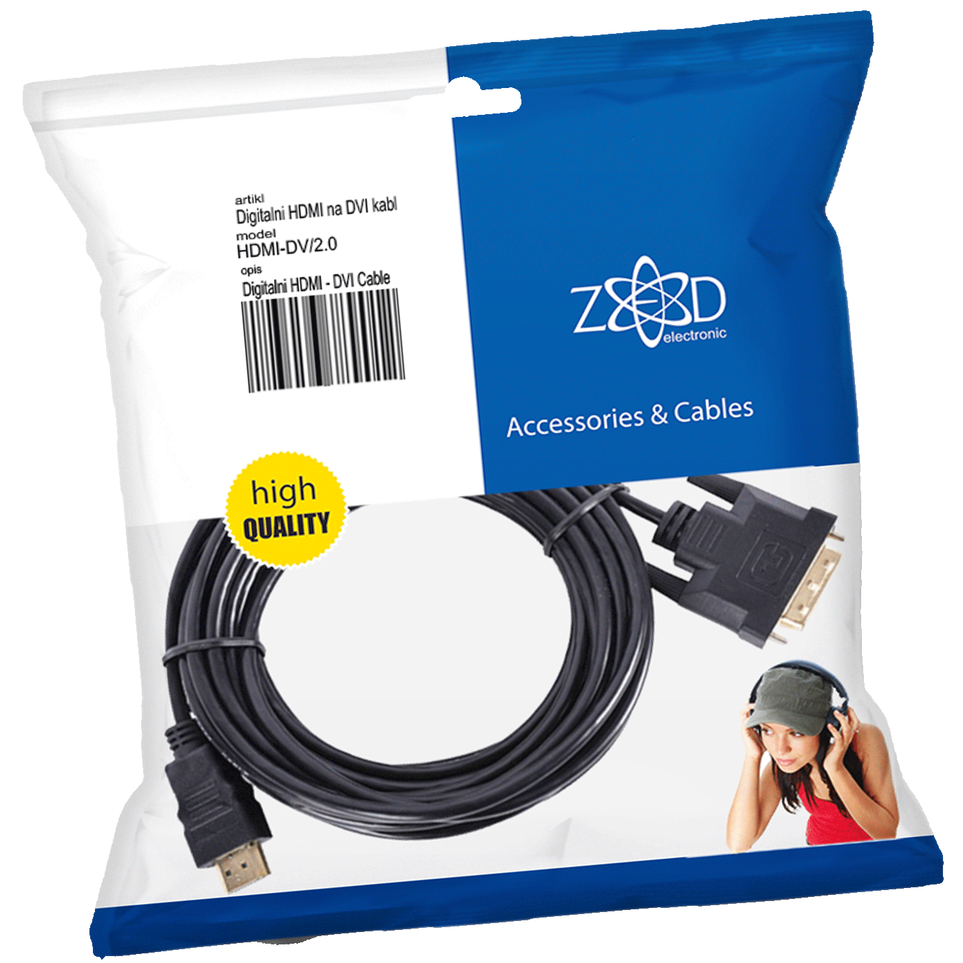ZED electronic HDMI na DVI kabel, 2.0 met, ver. 1.4 - HDMI-DV/2.0-0