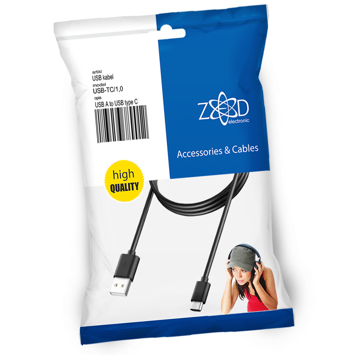 Kabel USB A NA USB MICRO TYPE C 1m-0
