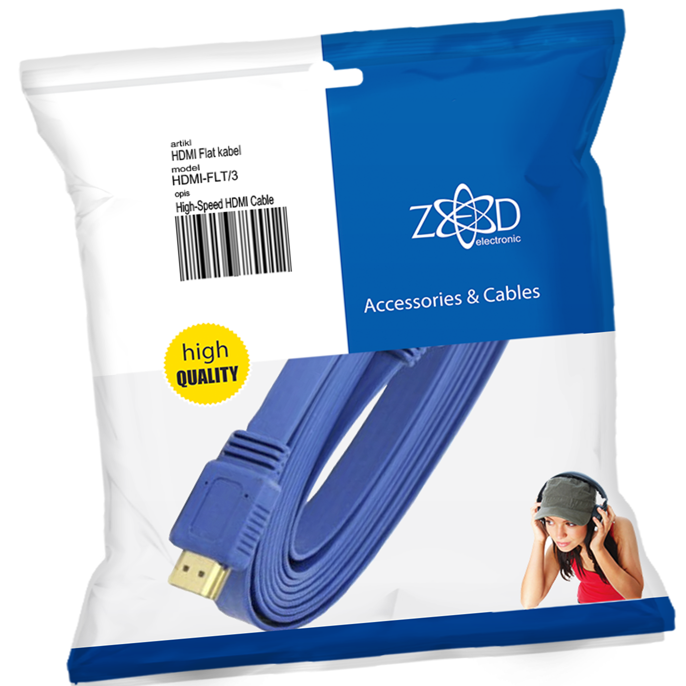 ZED electronic HDMI kabel, plosnati, 3.0 met, ver. 2.0, 3D, Ethernet - HDMI-FLT/3-0