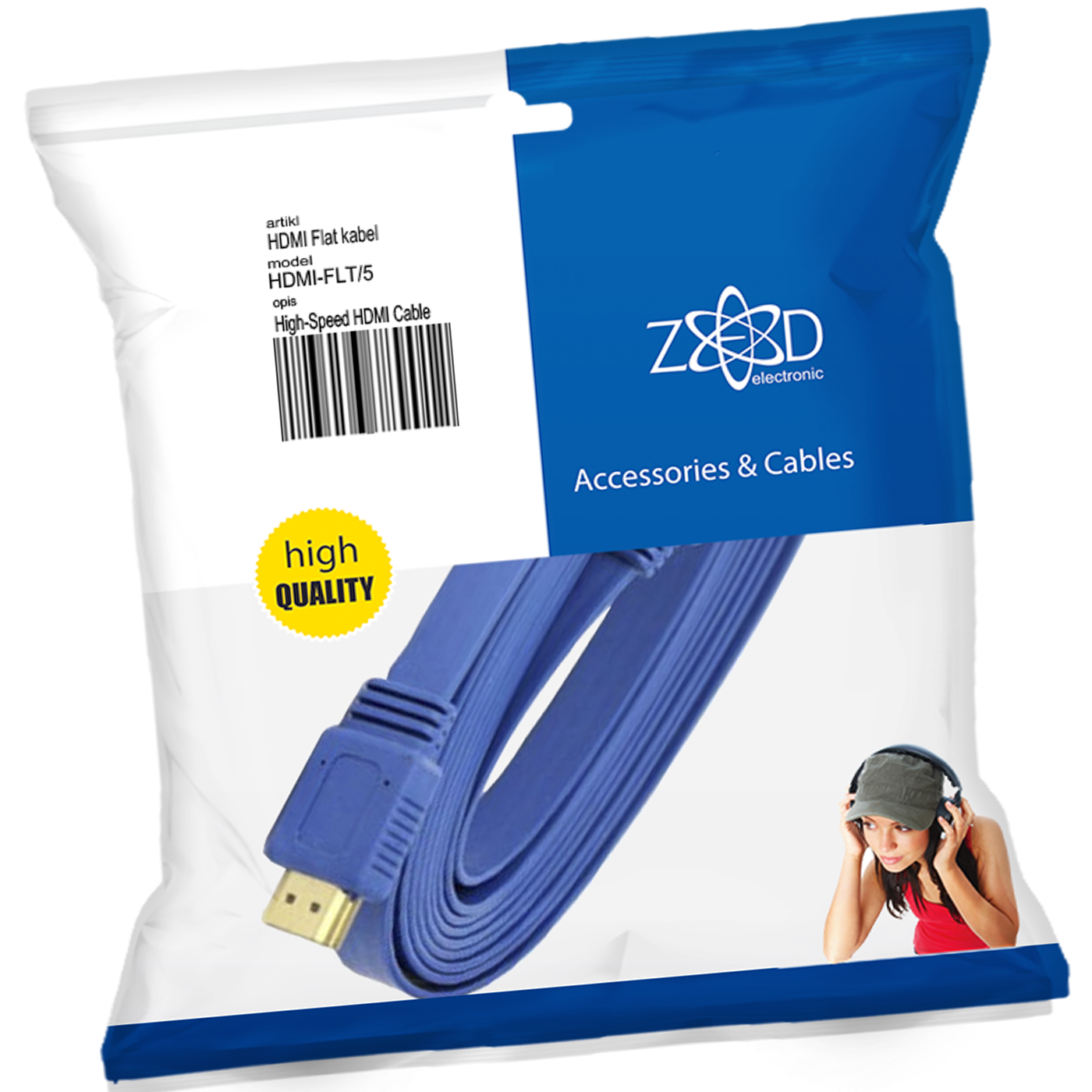 ZED electronic HDMI kabel, plosnati, 5.0 met, ver. 2.0, 3D, Ethernet - HDMI-FLT/5-0