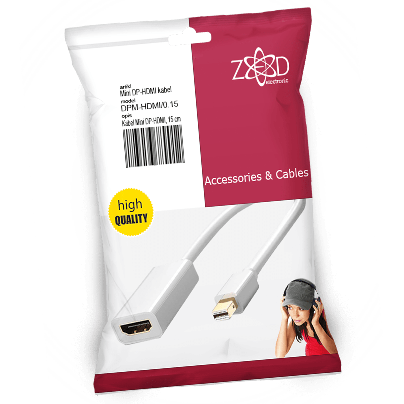 ZED electronic Kabel Display Port Mini na HDMI, dužina 0.15 m - DPM-HDMI/0.15-0