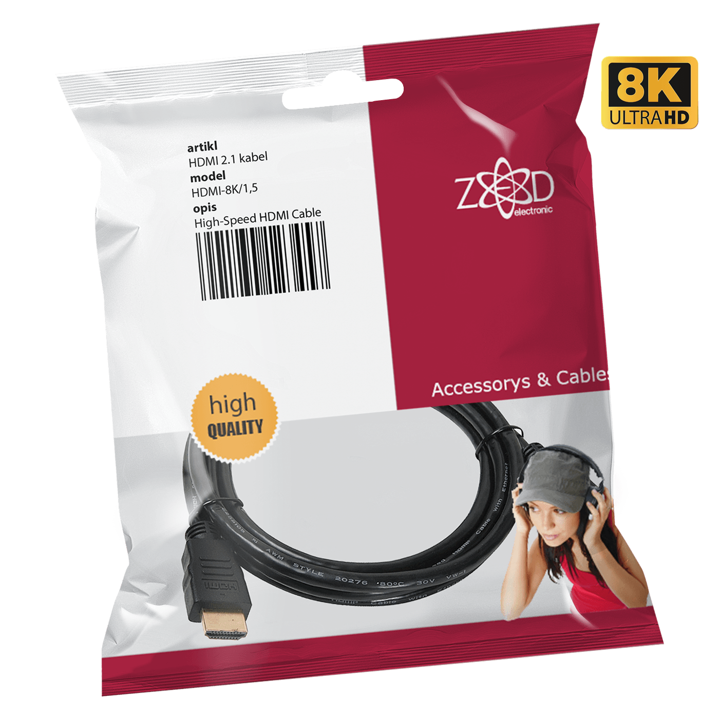 ZED electronic HDMI 2.1 kabel, 4K/120p ili 8K/60p, 48 Gbps, dužina 1,5 met. - HDMI-8K/1,5-0
