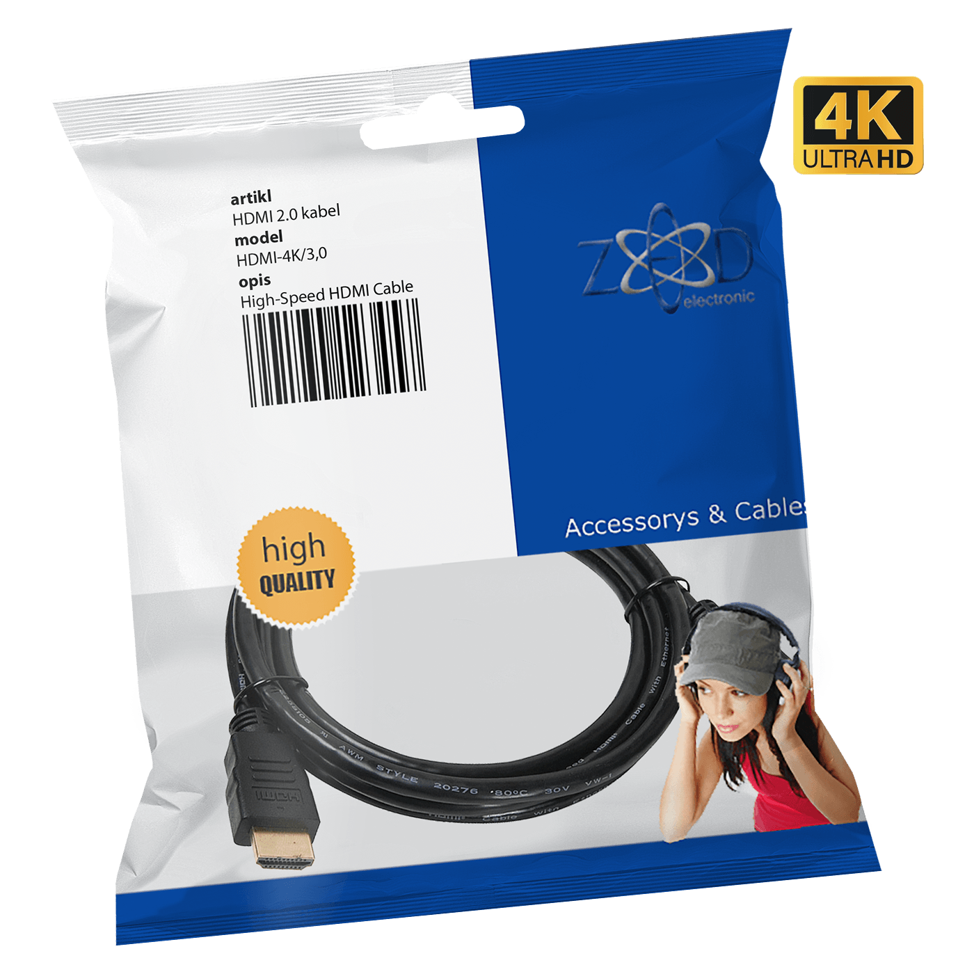 ZED electronic HDMI 2.0 kabl, 4K, dužina 3,0 met. - HDMI-4K/3,0-0