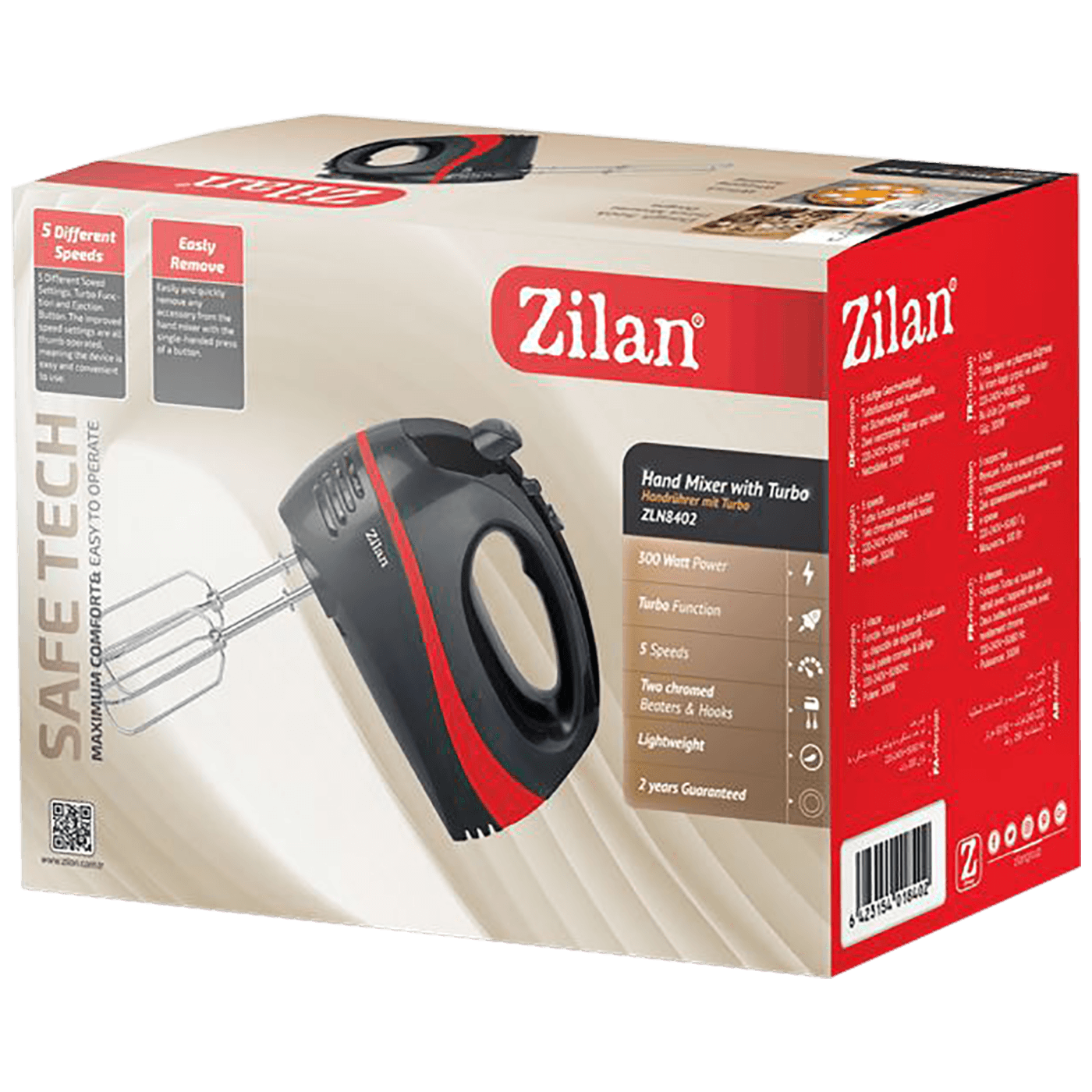 Zilan Mikser ručni, 5 brzina+turbo, 300 W crno/crvena - ZLN8402/BK-1