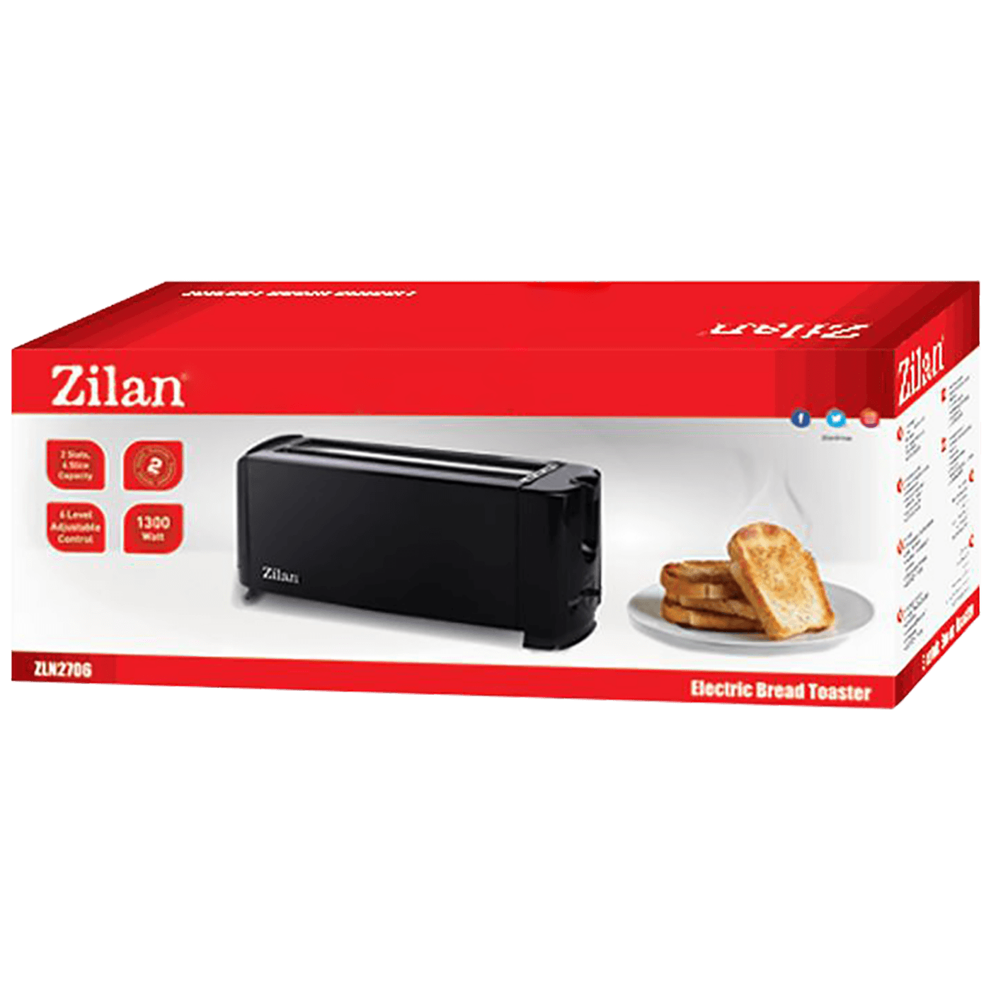 Zilan Toster, 4 šnite kruha, 6 nivoa grijanja, 1000 W crna - ZLN2706-1