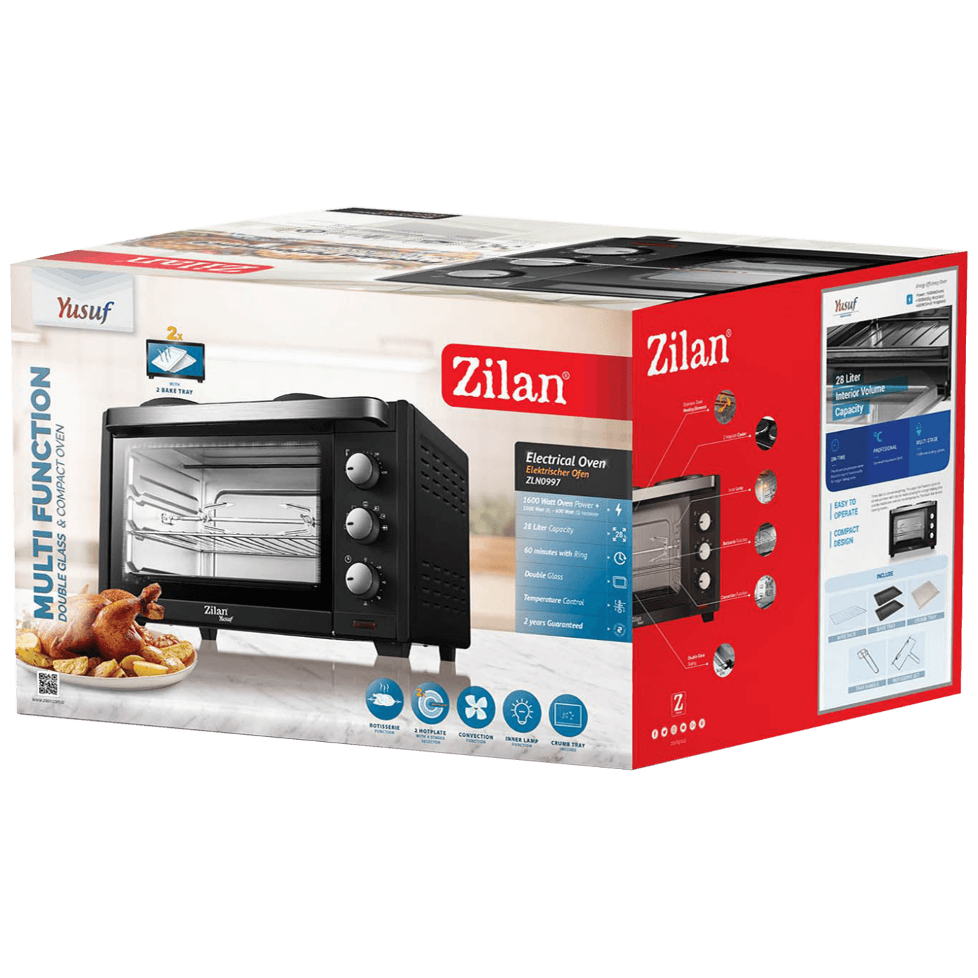 Zilan Mini pećnica sa grilom, zapremina 28 l, 3200 W crna - ZLN0997-1