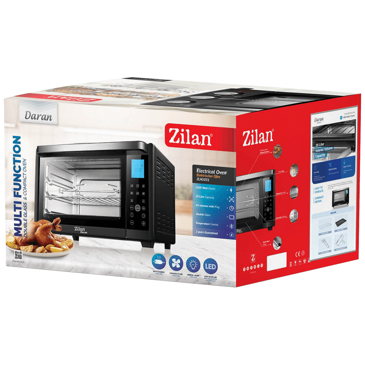Zilan Mini pećnica sa grillom, zapremina 28 l, 1600 W crna - ZLN1031-1