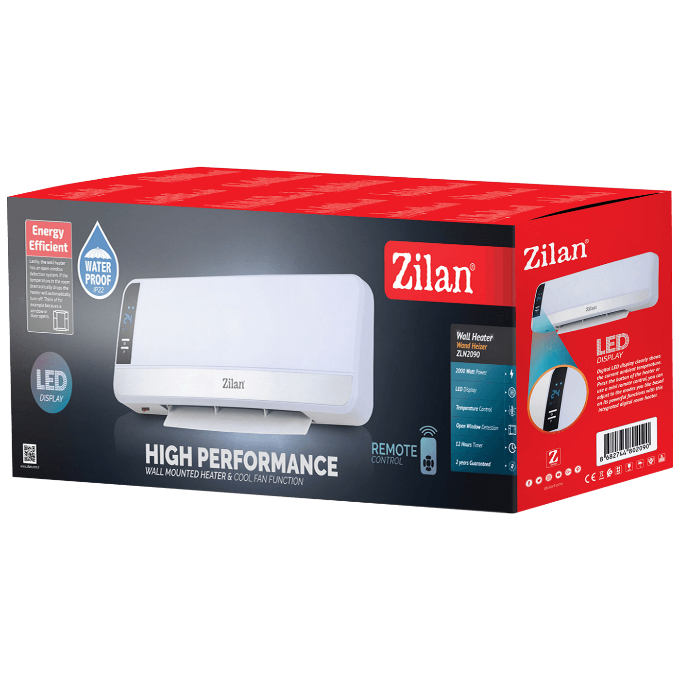 Zilan Grijalica zidna, daljinski upravljač, 2000W, LED Display - ZLN2090-1