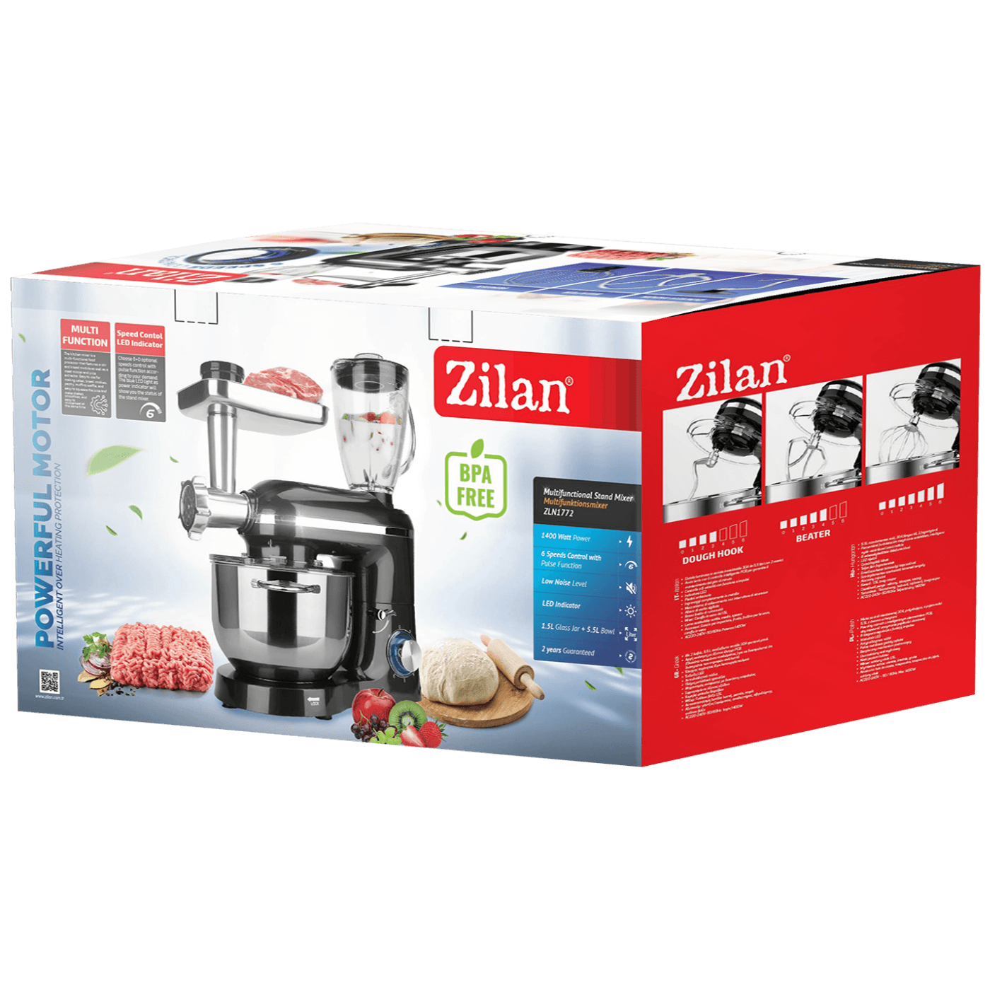 Zilan Mikser sa posudom + blender + nastavak za meso, 1400 W - ZLN1772-1