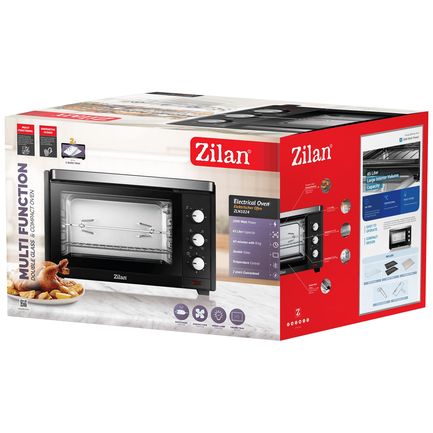 Zilan Mini pećnica sa grillom, zapremina 45 l, 2000 W crna - ZLN1024-1