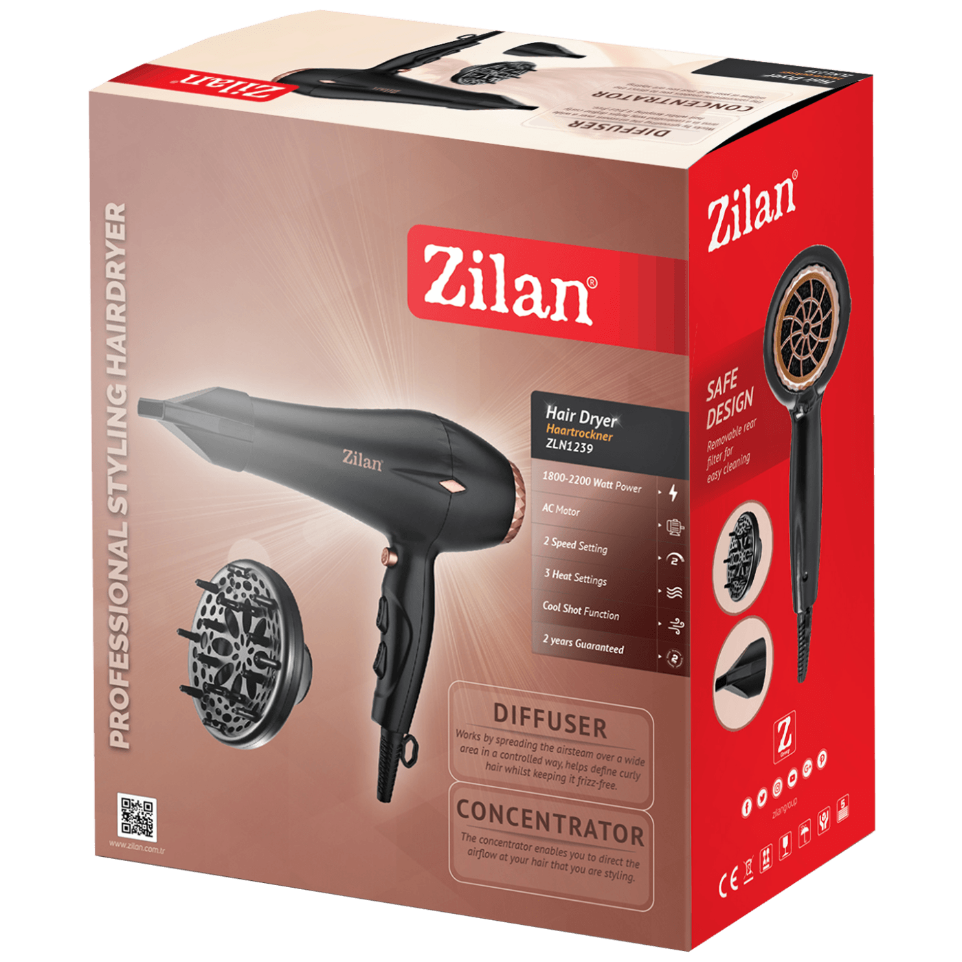 Sušilo za kosu ZILAN ZLN1239, 1800 - 2200W-1