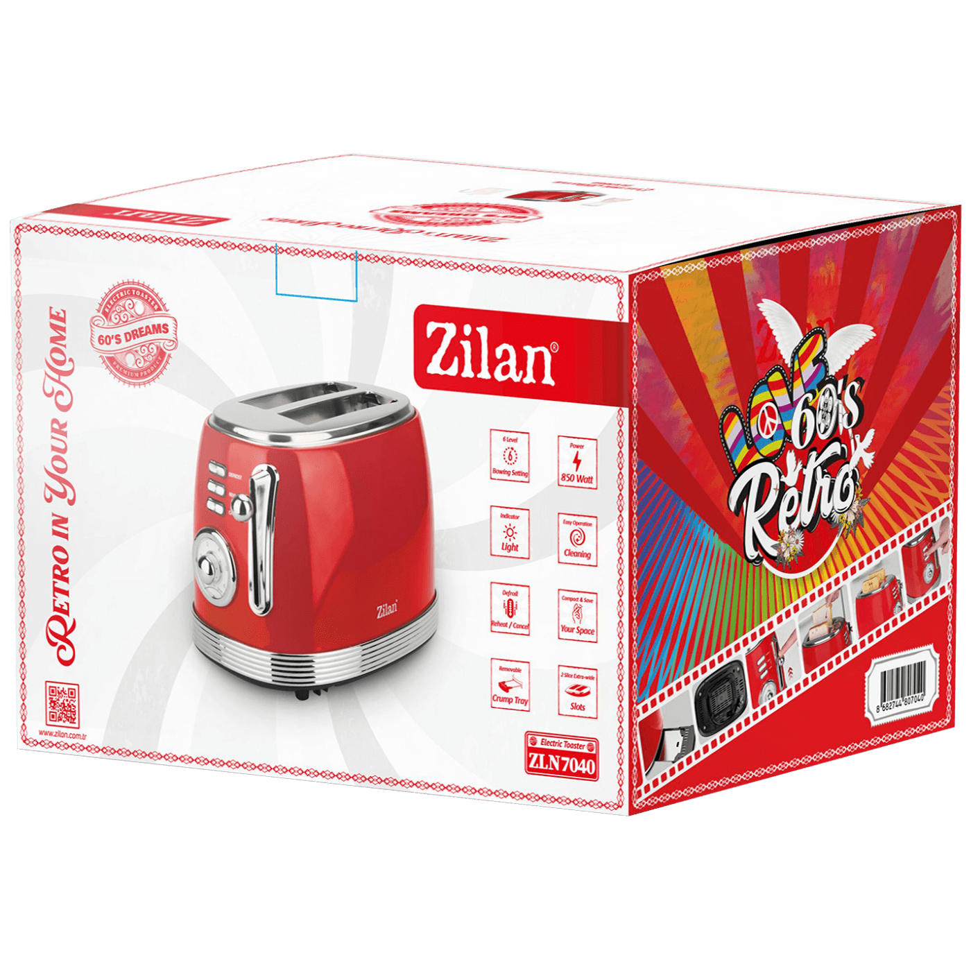 Zilan Toster, 2 otvora za kruh, 6 nivoa grijanja, 850W, Retro - ZLN7040-1