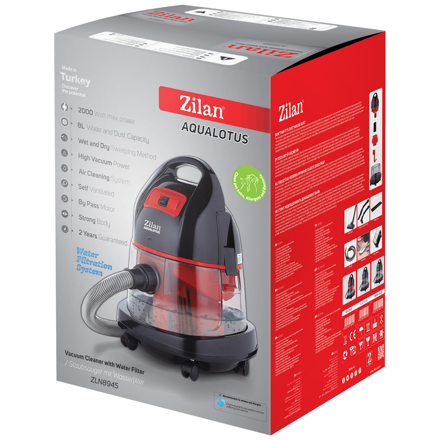 Usisavač s vrećicom ZILAN za suho/mokro usisavanje, 1600 W, siva - ZLN8945/GY-1