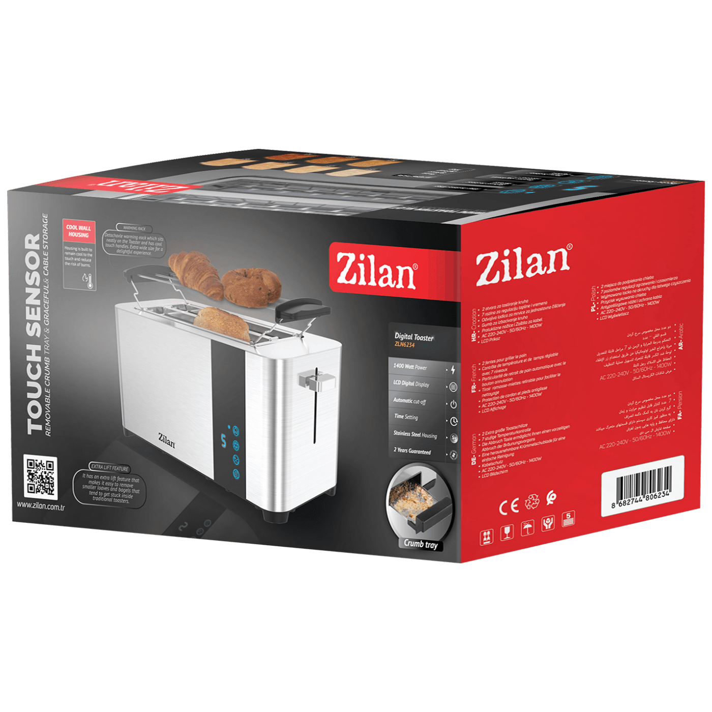 Zilan Toster, 2 šnite kruha, 7 nivoa grijanja, 1400 W - ZLN6234-3