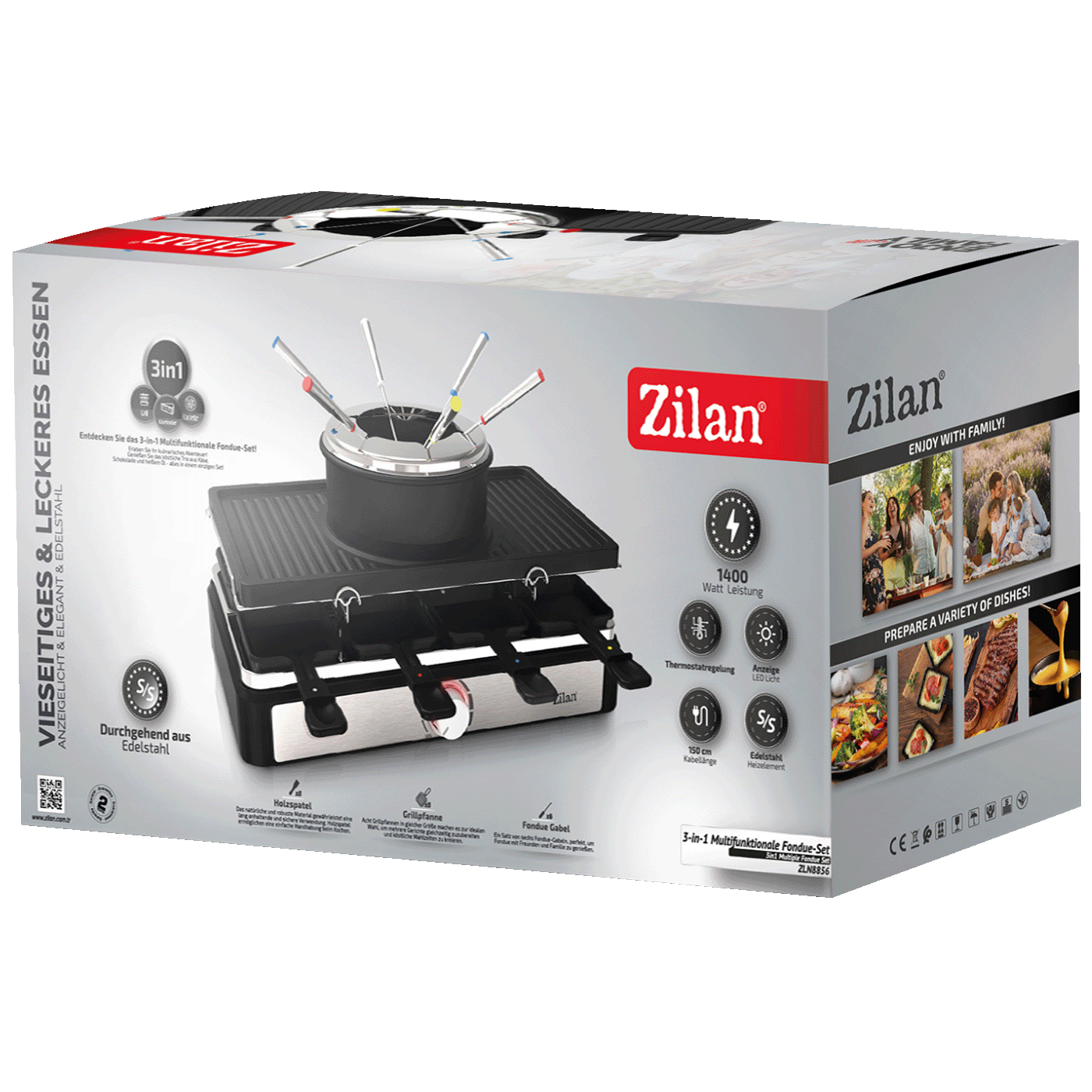 Zilan Električni Roštilj / Raclette / Fondue od sira, 3u1, 1400W - ZLN8856-6