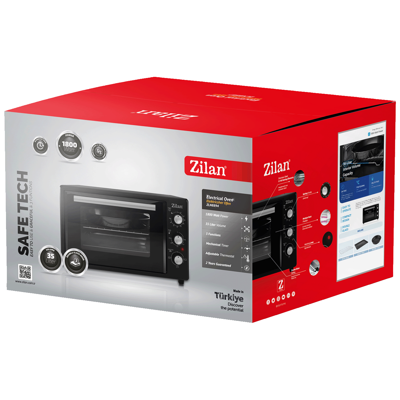 Zilan Mini pećnica, zapremina 35 l, 1800 W, crna - ZLN8894-3