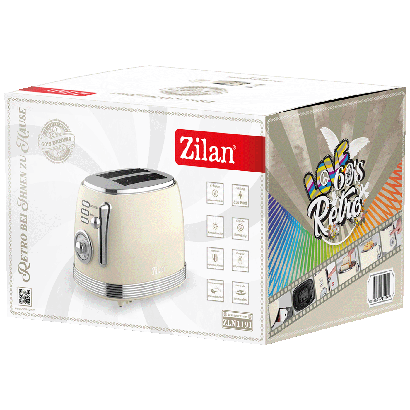 Zilan Toster, 2 otvora za kruh, 6 nivoa grijanja, 850W, Retro - ZLN1191-1